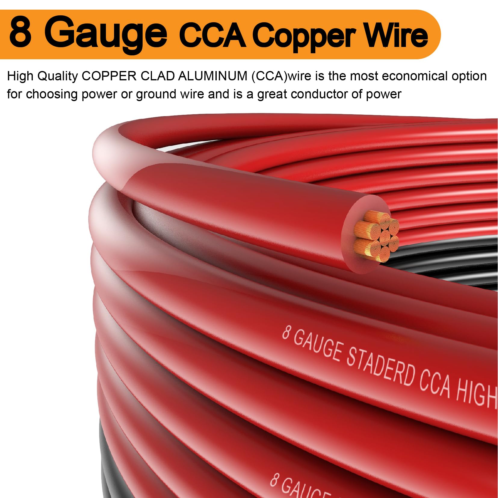 8 Gauge Wire (25Ft Each  Black/Red) Copper Clad Aluminum Cca,60A Agu Fuse Holder,20Pcs Lugs Terminal Connectors And 2 :1 Heat Sh