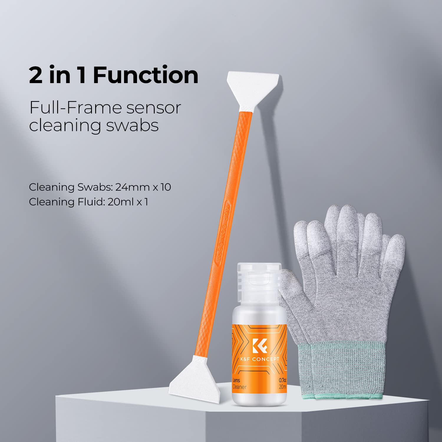 K&F Concept Professional Full Frame Sensor Cleaning Kit, Digital Camera Lens Cleaner Kit   20Ml Sensor Cleaner & 10 X 24Mm Doubl