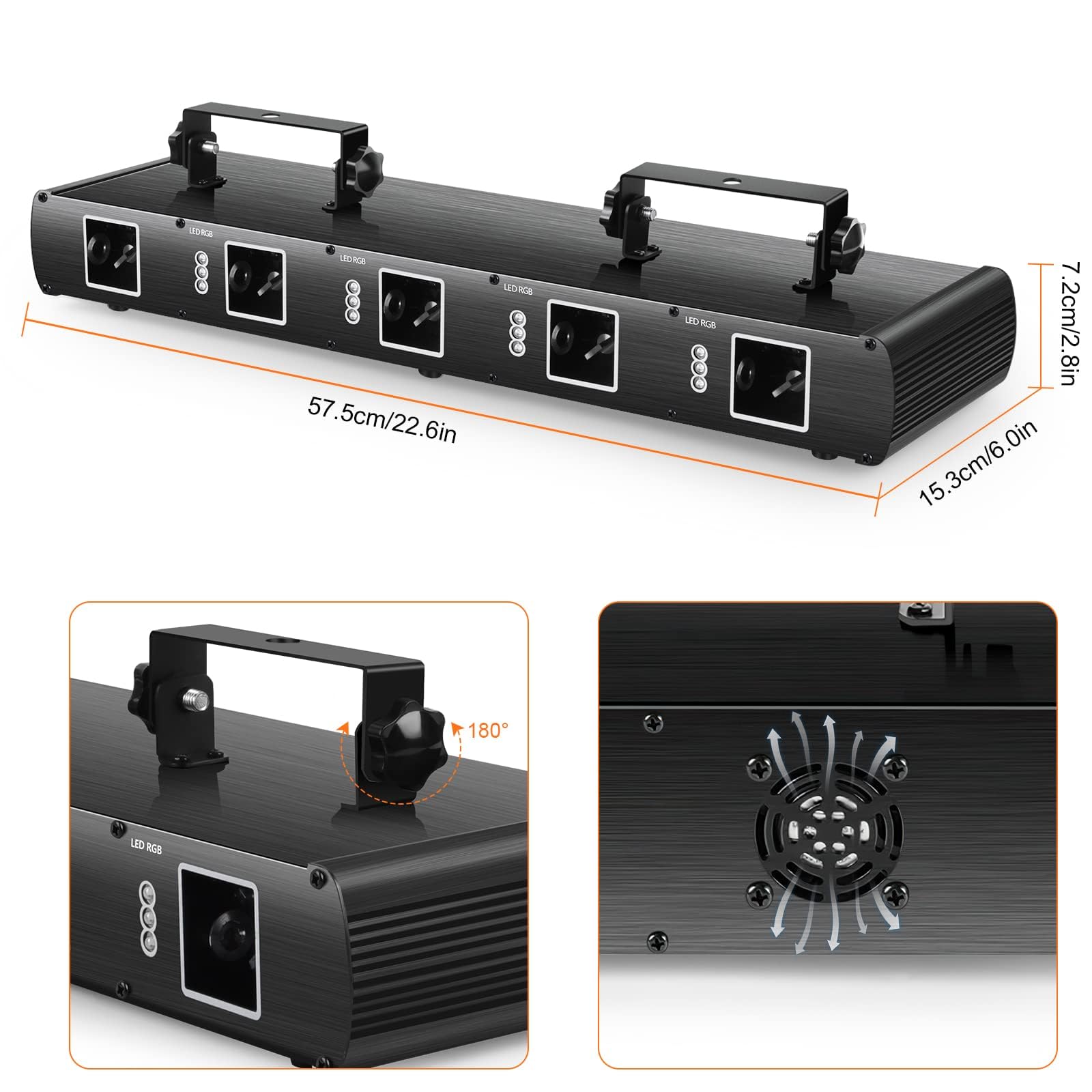 U`King Stage Light DJ Laser Light, 5 Beam RGBYC LED Projector, Sound Activated, DMX, 1 Pack, Aluminum Alloy