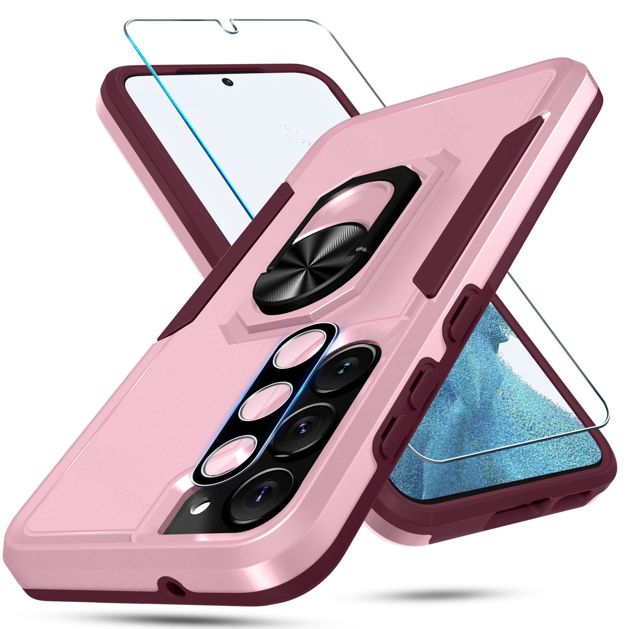 Janmitta Compatible With Samsung Galaxy S23 Case With Screen Protector+Camera Lens Protector,Heavy Duty Shockproof Full Body Pho