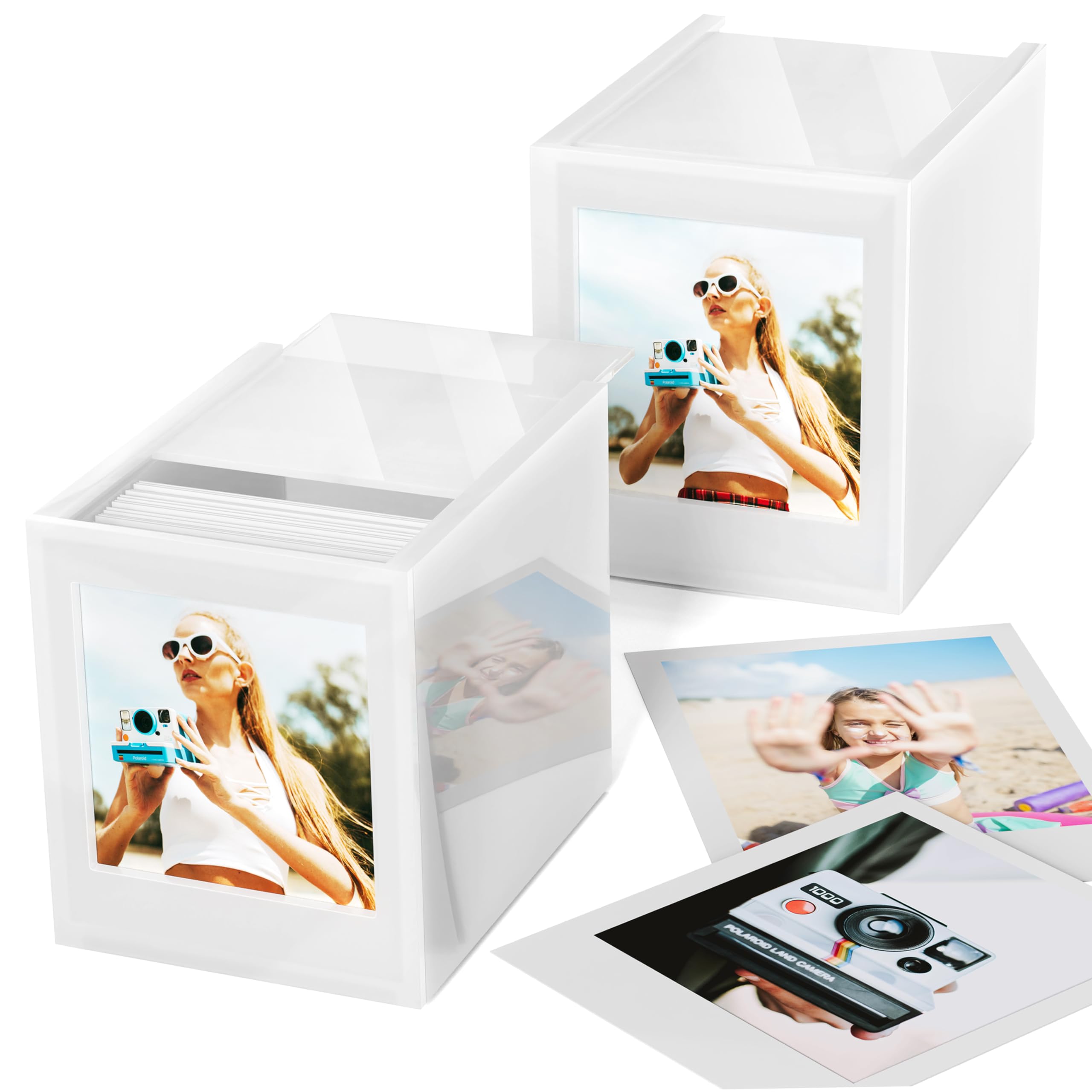 Winkine Acrylic Polaroid Photo Storage Box And Polaroid Frame, Photo Frame For Polaroid Film 4.2X3.5, With Sliding Lid, Polaroid