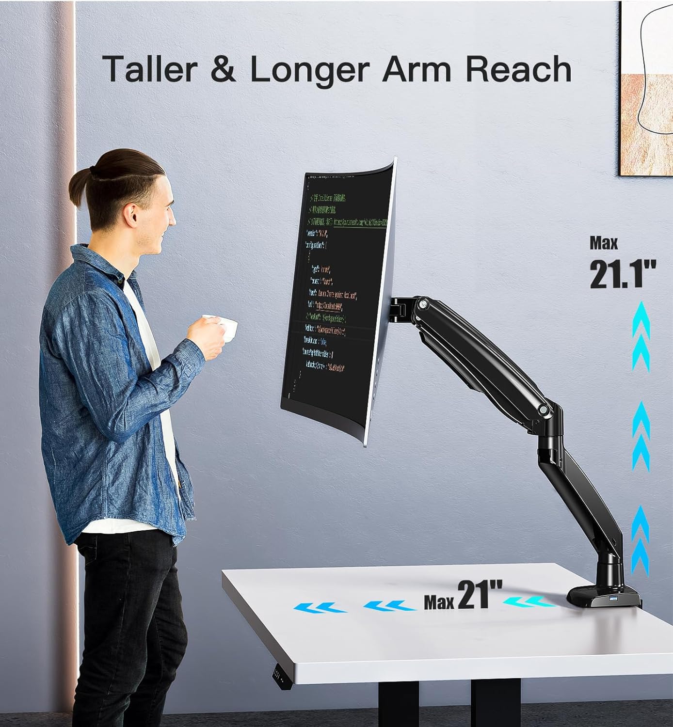 Huanuo Heavy Duty Monitor Arm For 40-Inch Ultrawide/Curved Screens, Full Motion Adjustable Monitor Mount With Aircraft-Grade Alu