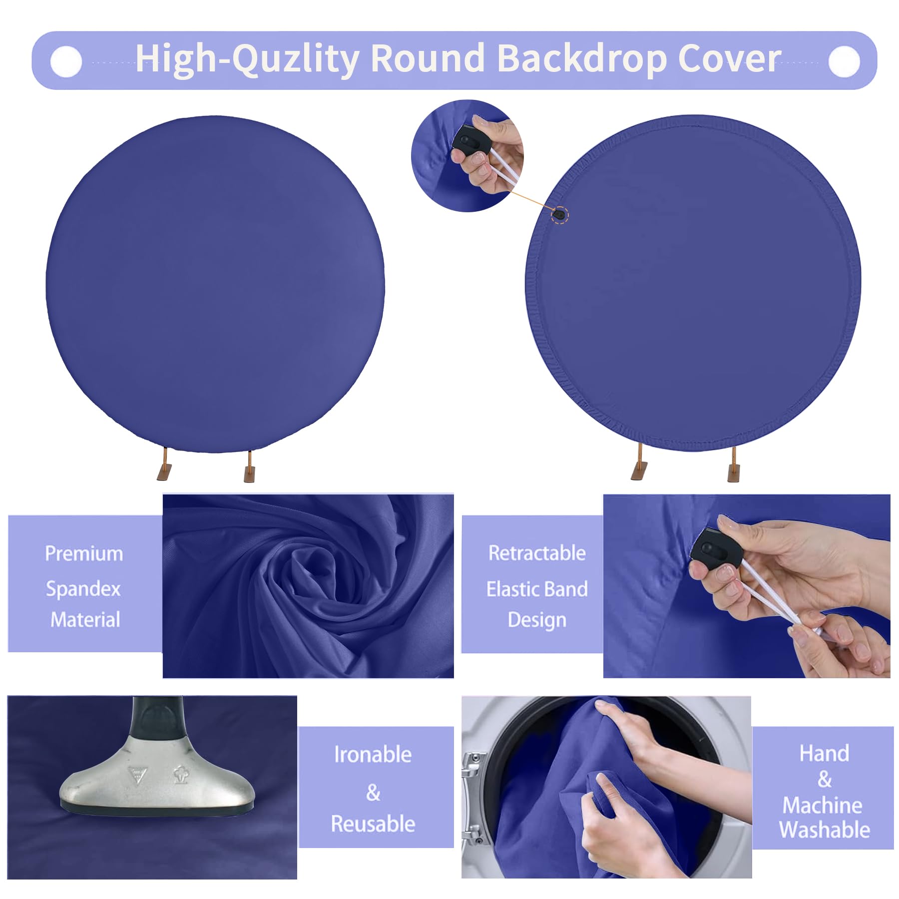 Haefoo 7.2Ft Navy Blue Round Backdrop Cover For 5 To 7.2Ft Circle Arch Stand   Adjustable Wrinkle Free Circle Backdrop Cover For