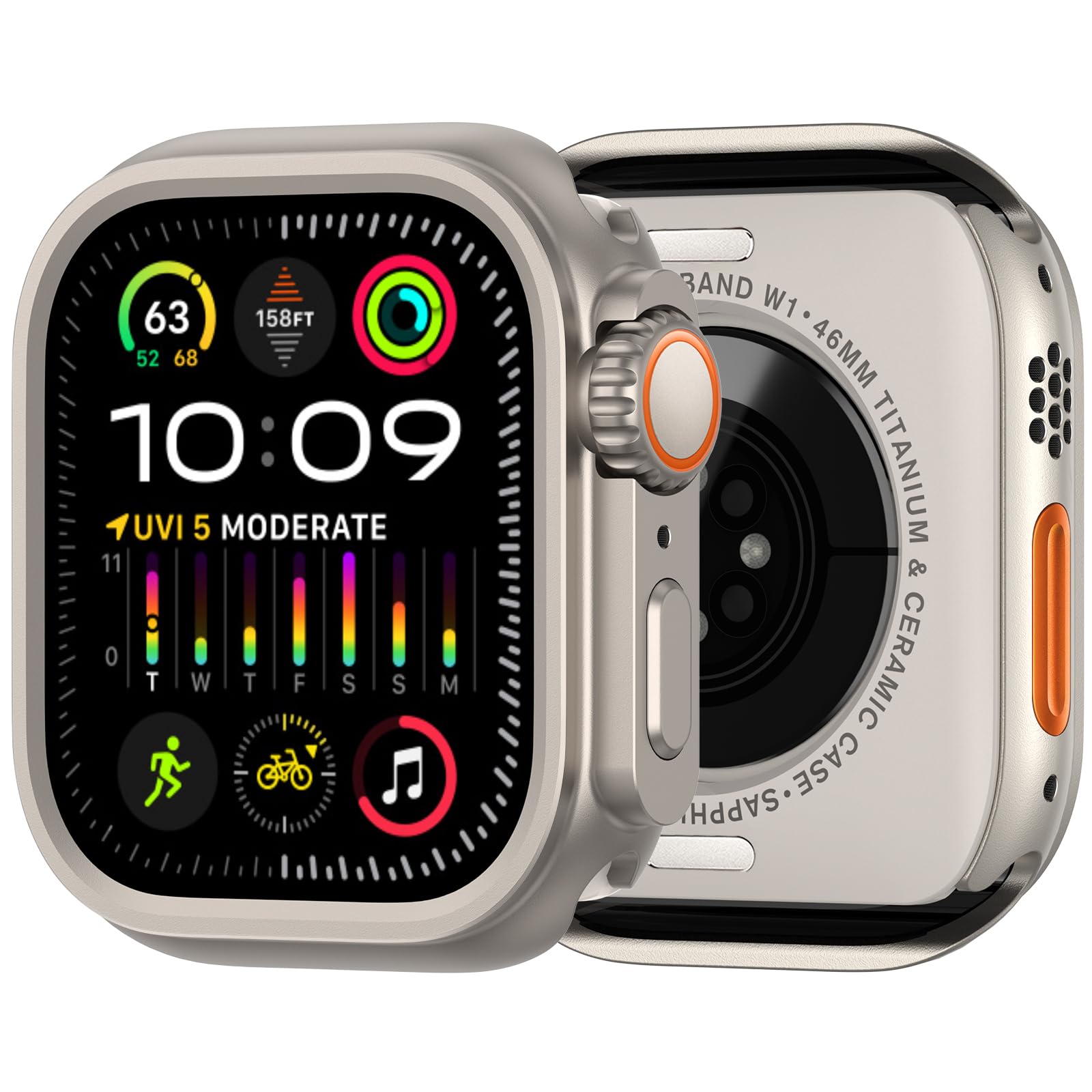 Amband For Apple Watch Series 10 46Mm Metal Case Men, W1 Rugged Protective Bumper [Turn Iwatch Into Ultra Look] With Back Cover,