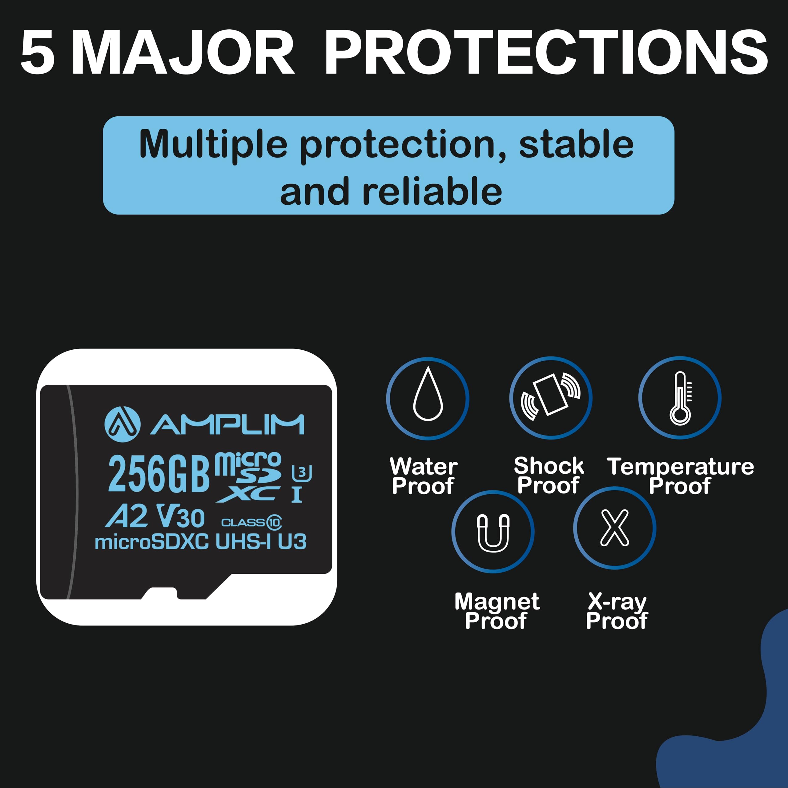 Amplim Micro Sd Card 256Gb | Microsd Memory Plus Adapter | Extreme High Speed 170Mb/S A2 Microsdxc U3 Class 10 V30 Uhs I For Nin