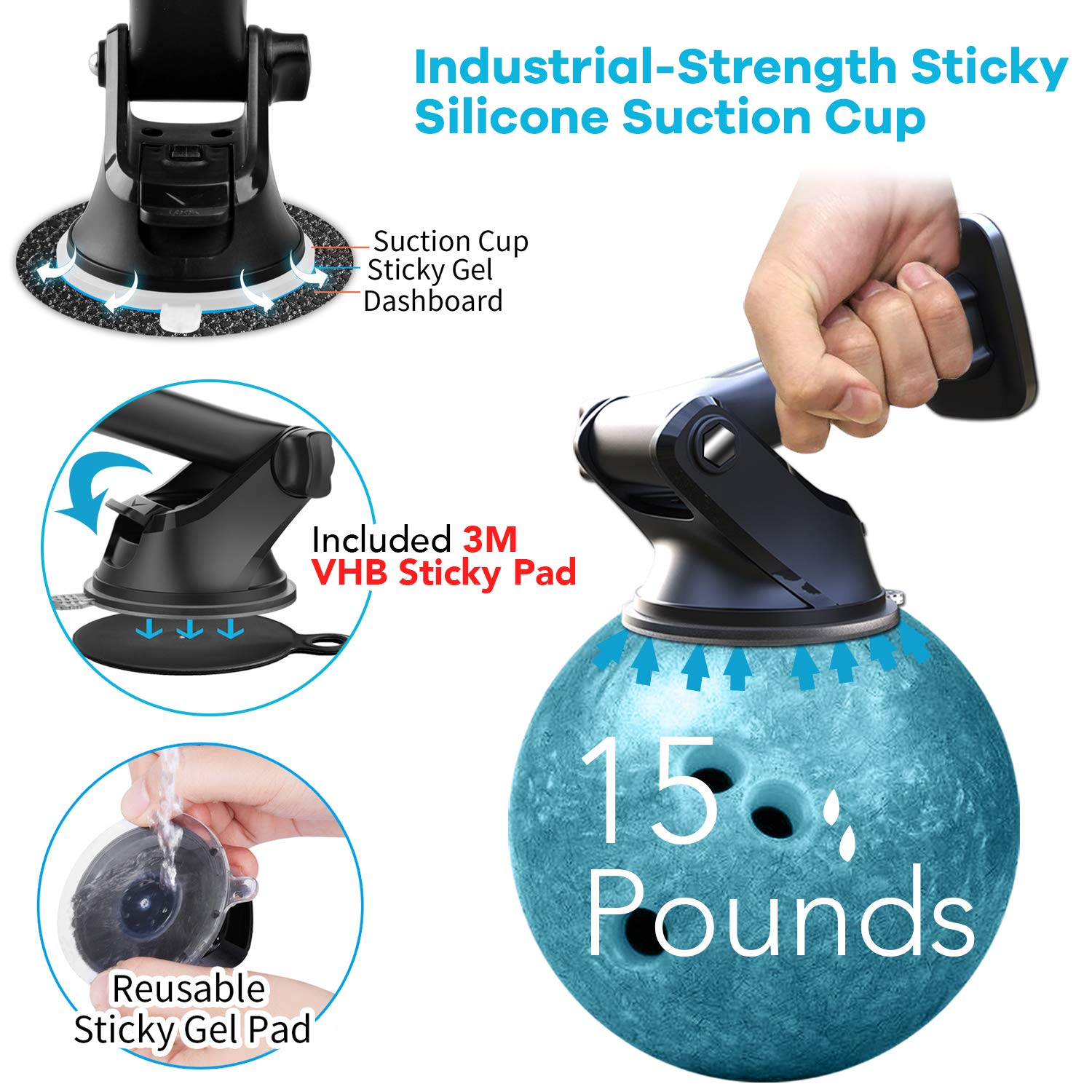 Apps2Car 3-In-1 Car Phone Mount Magnetic Dashboard Windshield Air Vent Mount Phone Holder For Car Universal Car Phone Holder Wit