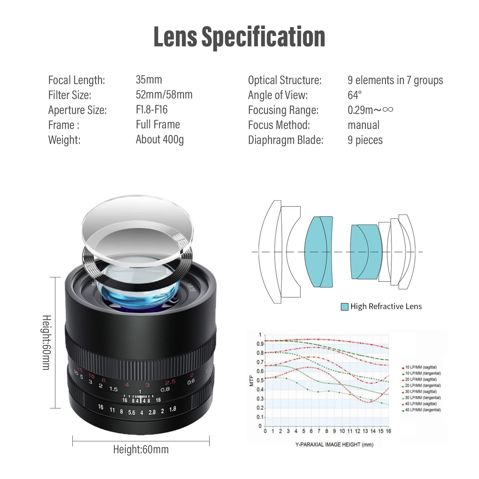 Astrhori 35Mm F1.8 Large Aperture Full Frame Manual Prime Lens Starburst Effect & Filter Slot Compatible With Sony E Mount Mirro
