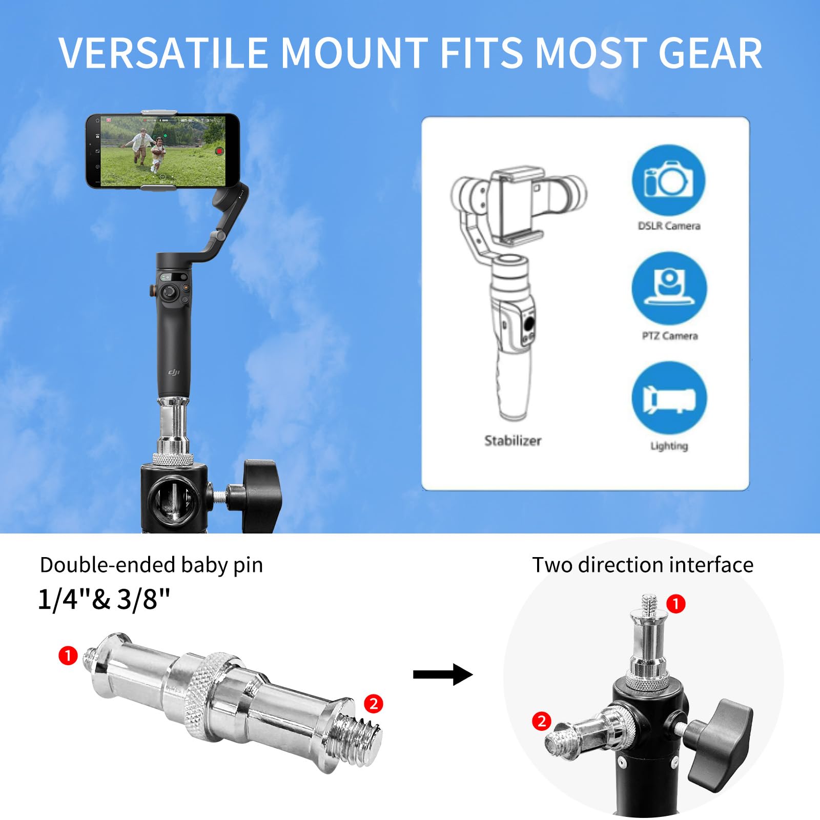 20 '/240 ''Heavy Duty Light Frame Camera Sports Tripod Air Cushion, 1/4'' To 3/8 ''Screw Adapter, Metal Light Frame Camera Sport