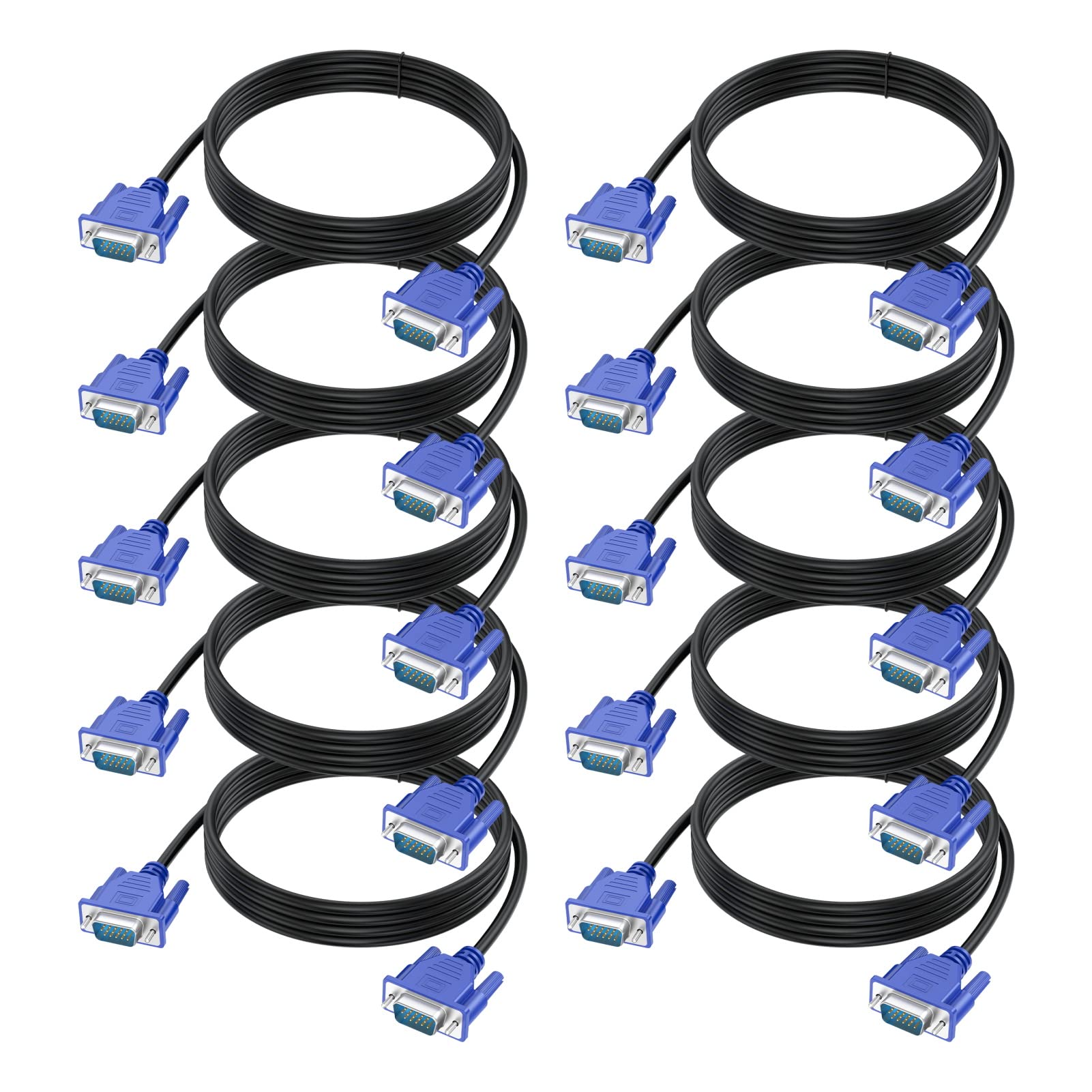 Urelegan Vga Cable 6 Feet 10 Pack, Vga To Vga Monitor Cable 1080P Full Hd Male To Male Cord Hd15 For Computer Pc Monitor Laptop
