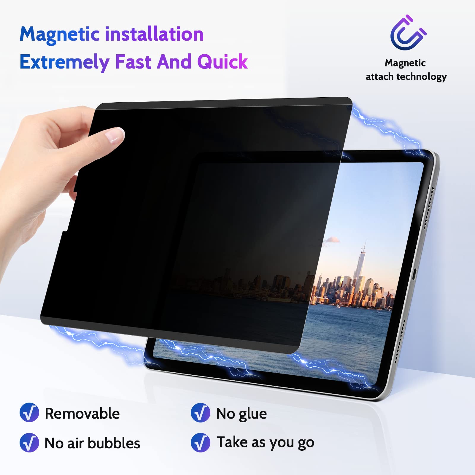 Peslv Magnetic Privacy Screen Protector For Ipad Pro 12.9 Inch 2018 2020 2021 2022, Removable Anti Blue Light Glare Spy Private