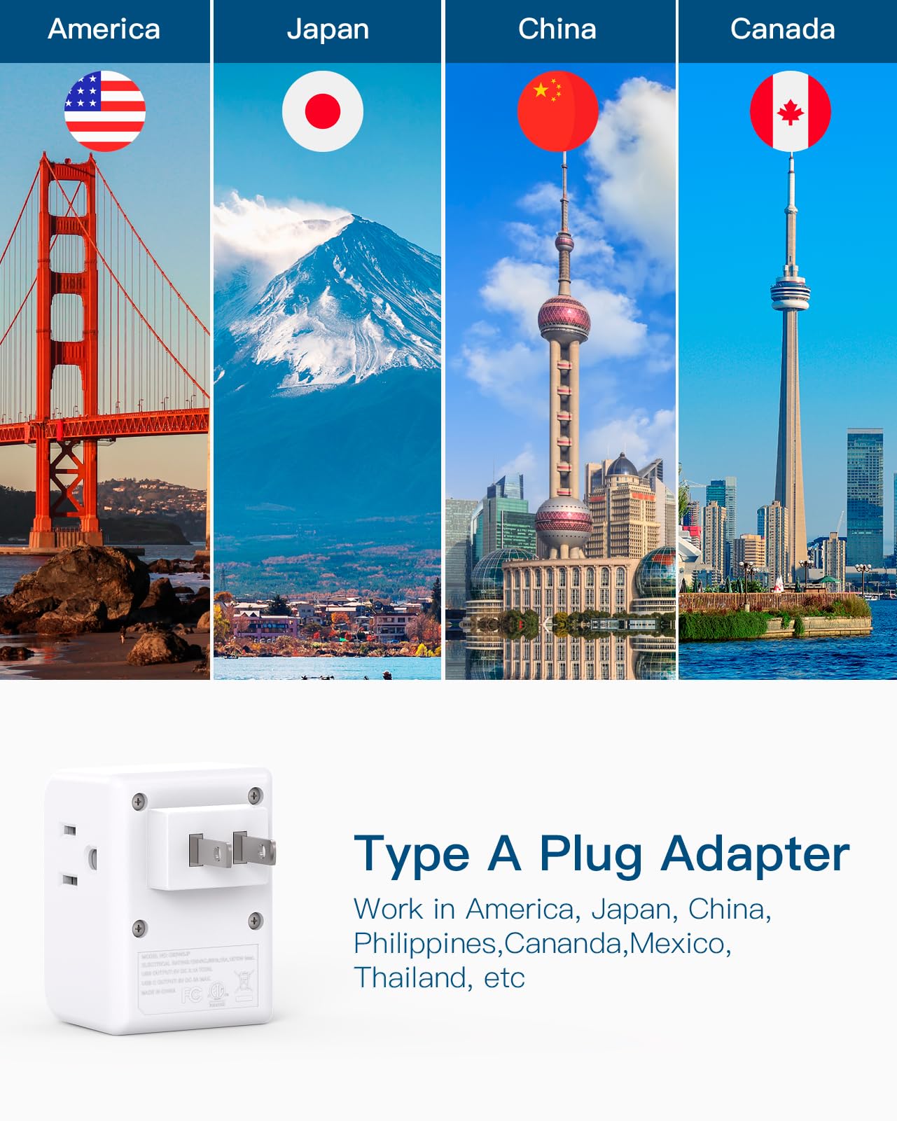 2 Pack Us To Japan Plug Adapter, 2 Prong To 3 Prong Outlet Adapter With 3 Ac Outlets 3 Usb Ports(1 Usb C), Type A Travel Power C