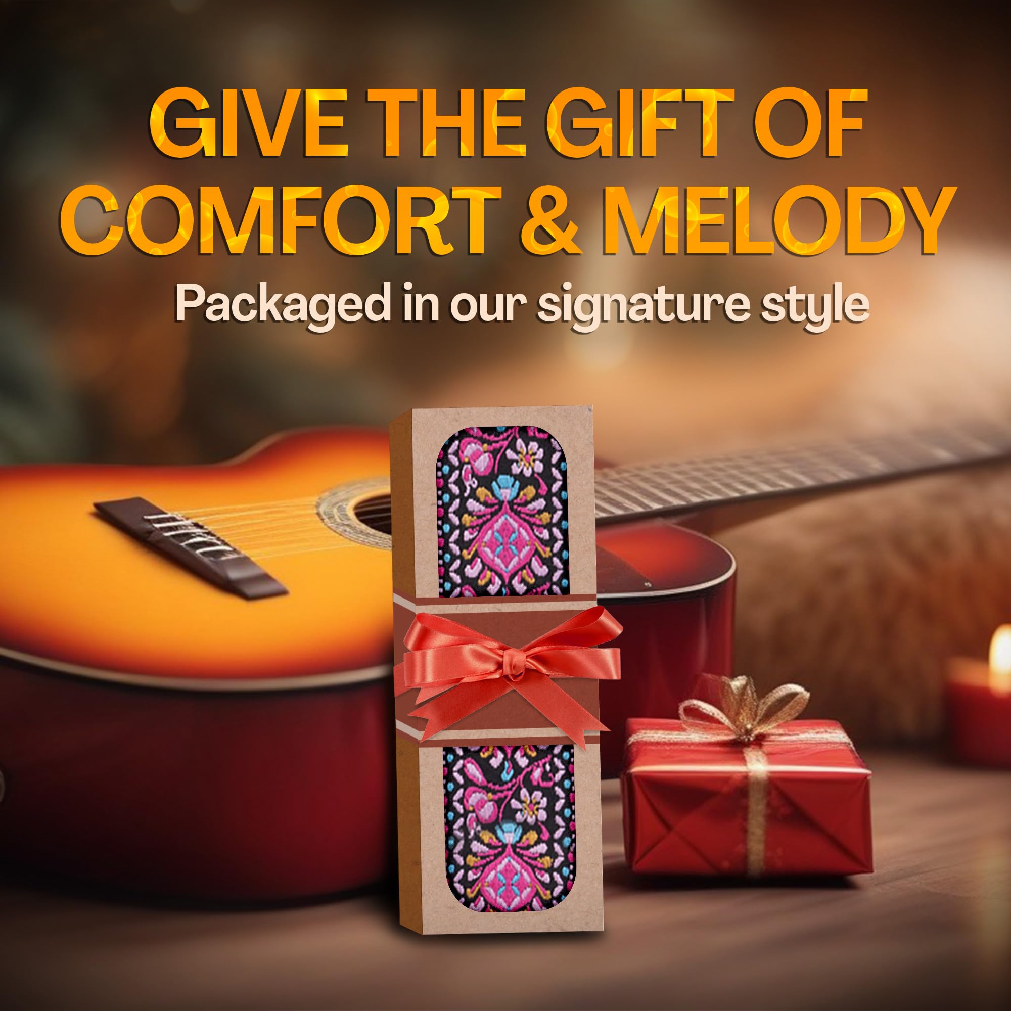 Art Tribute Guitar Strap For Acoustic, Electric And Bass Guitar, Adjustable Pink Woven Strap W/Free Bonus 2 Picks + Strap Locks