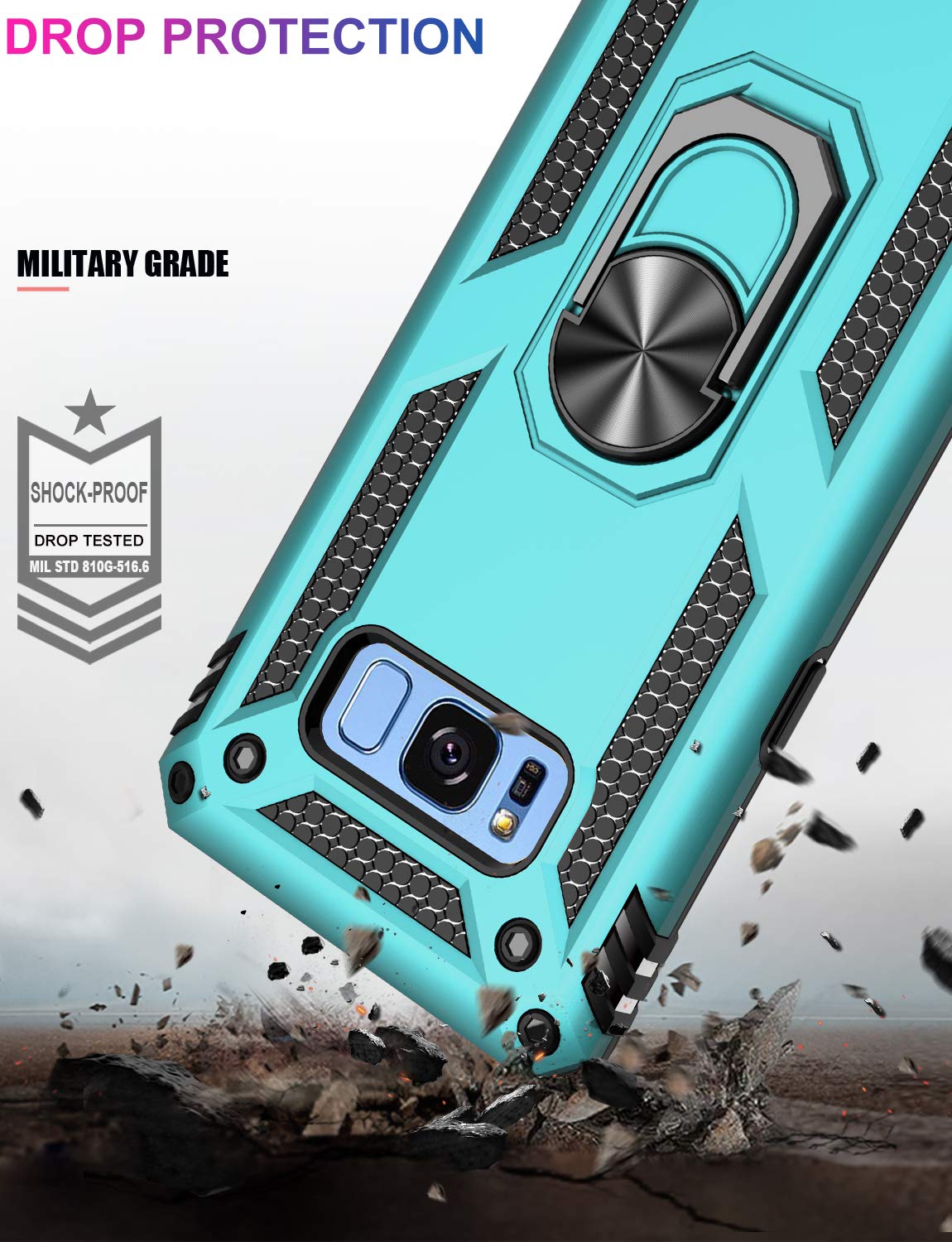 Lumarke For Galaxy S8 Case,Pass 16Ft. Drop Tested With Magnetic Ring Kickstand Compatible With Car Mount Holder,Military Grade P