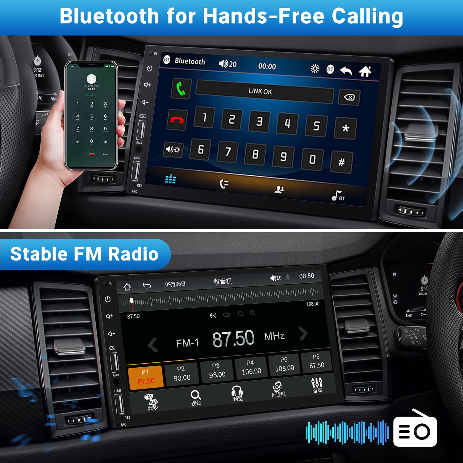 Leadfan Double Din Car Stereo Radio Support Apple Carplay&Android Auto, 7Inch Hd Touchscreen Double Din Radio With Bluetooth, Ca