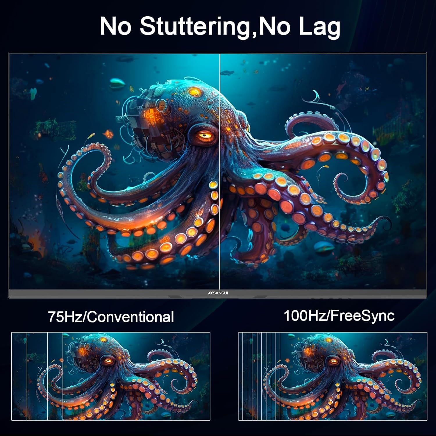 Sansui Computer Monitor 27 Inch Ips 100Hz 1080P Pc Monitor Hdmi,Vga Ports With Built In Speakers/Adaptive Sync/Frame Less/Vesa C