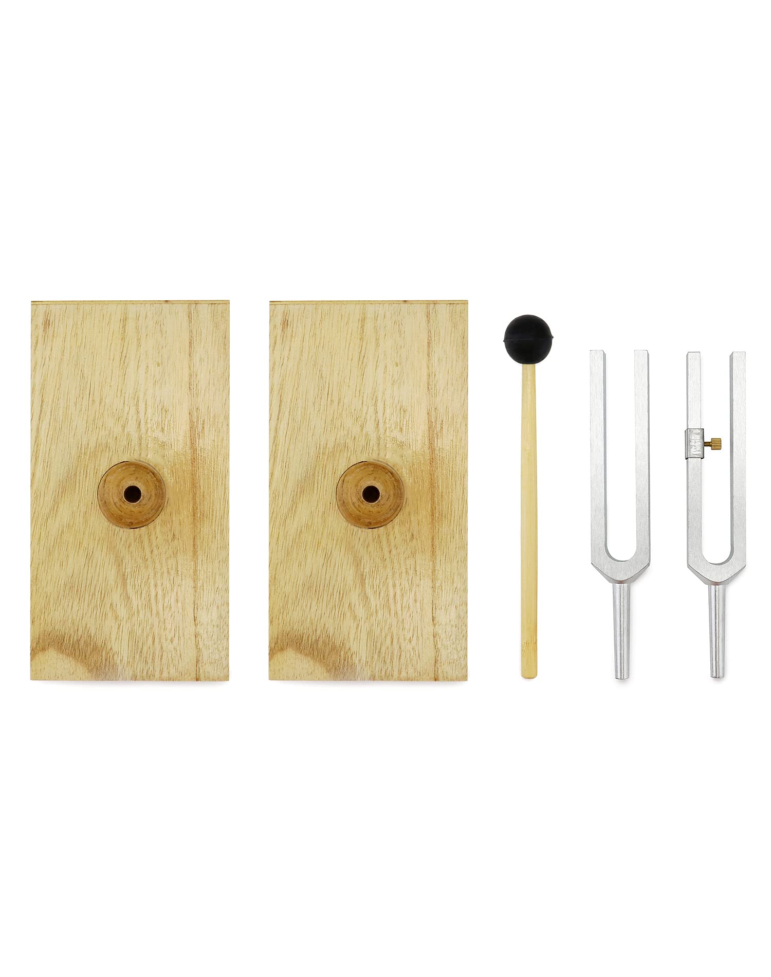 Qwork Tuning Fork 440Hz Virbration, Steel Singing Tone Tuning Set With Silicone Hammer And Wooden Voice Box For Sound Therapy, Y