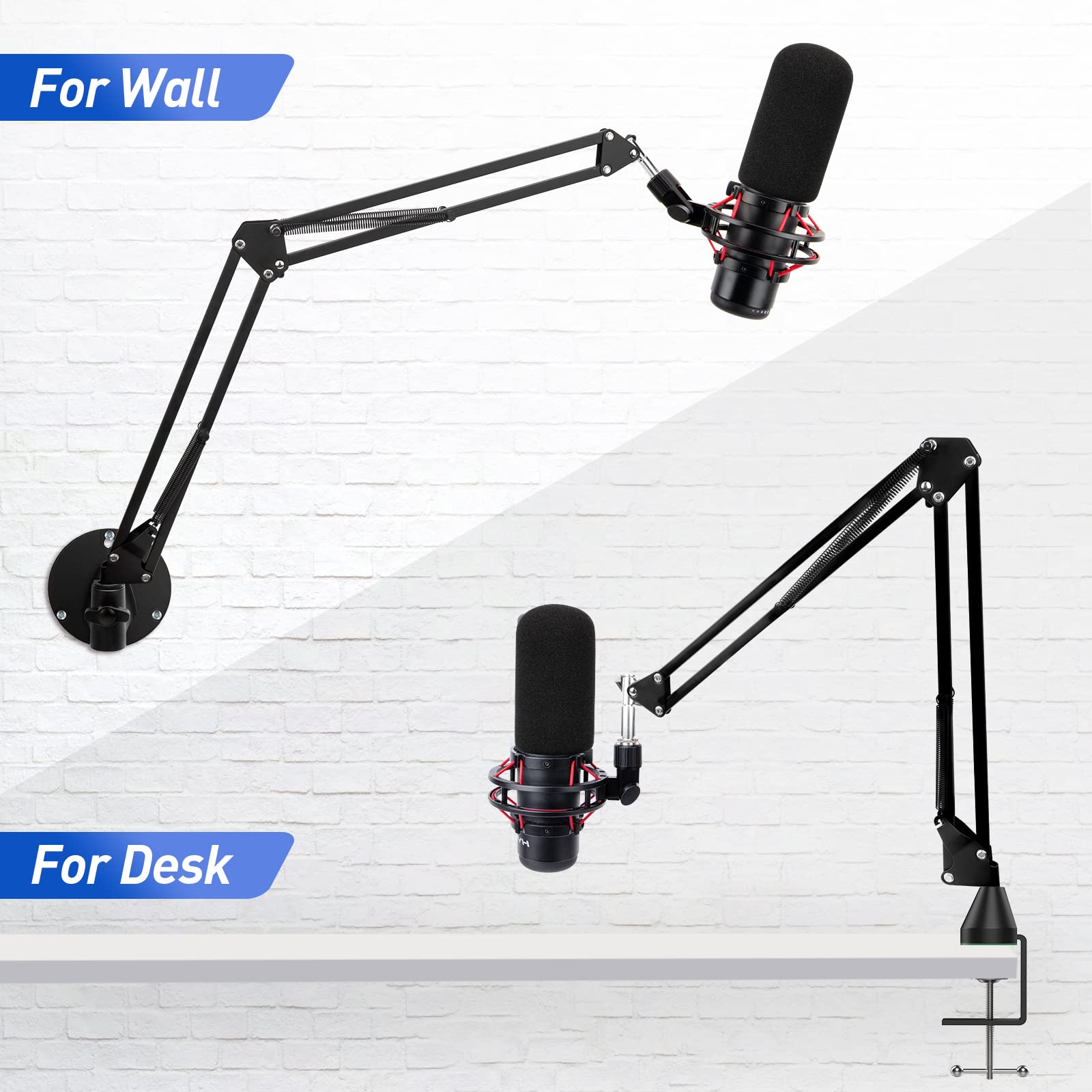 Sunmon Hyperx Quadcast Boom Arm With Pop Filter   Wall Mount Boom Arm And C Desk Clamp, Scissor Mic Stand Compatible With Hyper