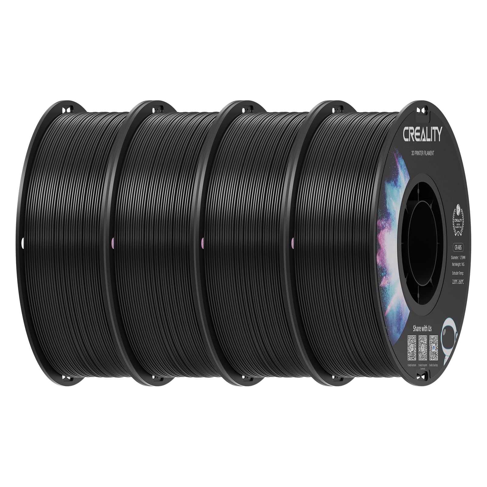 Creality ABS Filament 1.75mm Black 4 kg, 3D Printer Filament Bundle, Excellent Resistance, Odorless Non-Toxic, Stability, Tough,