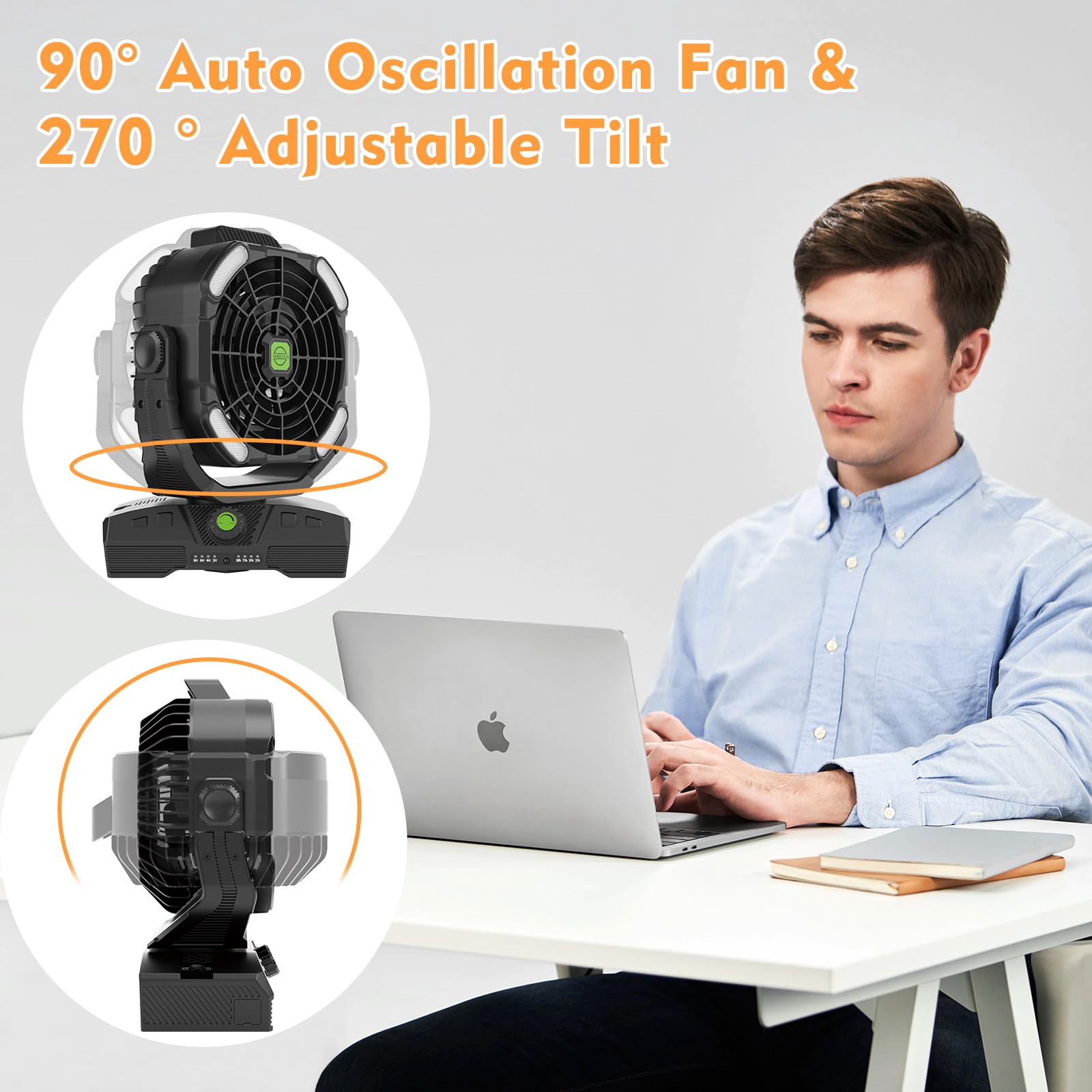 Runtop 20000Mah Camping Fan, Oscillating High Speed Rechargeable Battery Operated Fan W/Rgb Light,Remote,Hanging Hook, Outdoor P