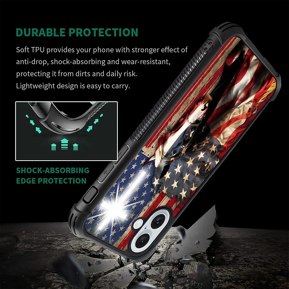 Fkbrcl4U For Iphone 16 Plus Case, Red American Flag Horse Cross Pattern Graphic Design Girl Boy Soft Silicone Hard Acrylic Shock