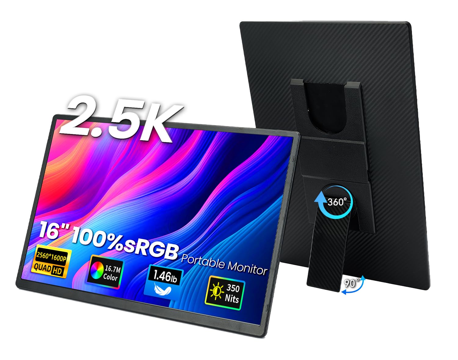 Larksmile 16??Laptop Screen Extender - 2.5K QHD Portable Laptop Monitor Extender IPS Screen 100% sRGB External Portable Display
