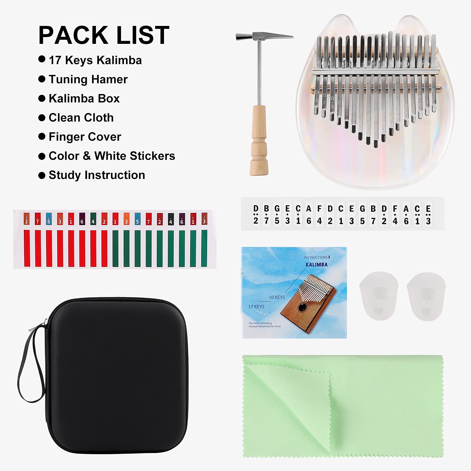 Beveetio Clear Kalimba Thumb Piano With Eva Protective Case, Transparent Crystal Kalimba 17 Key, Musical Instrument Gifts For Ki