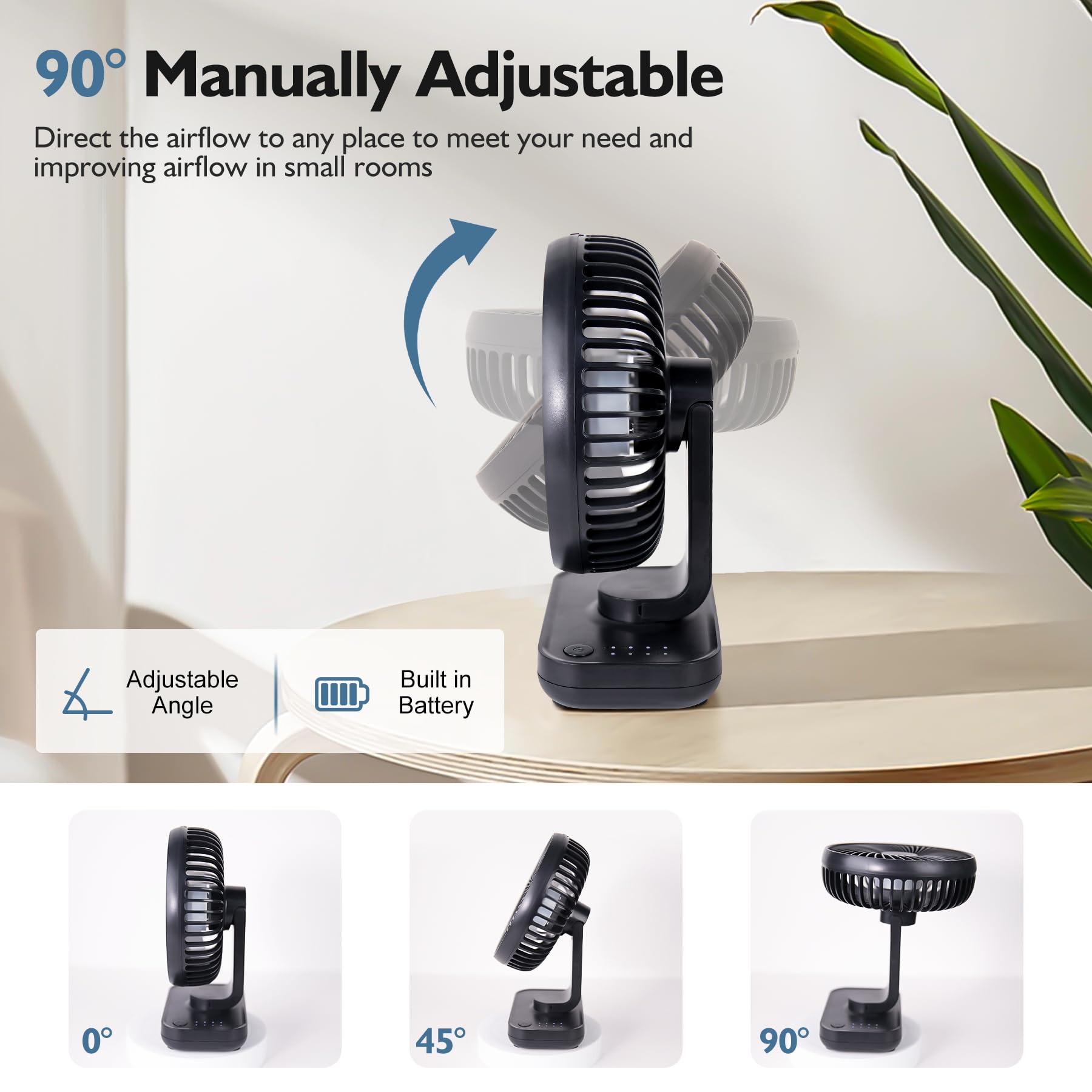 Battery Powered Fan 3600Ma,Rechargeable Fan,Portable Desk Fan,Battery Operated Fan,Small Fan, Rechargeable Fan Portable,Dual Adj