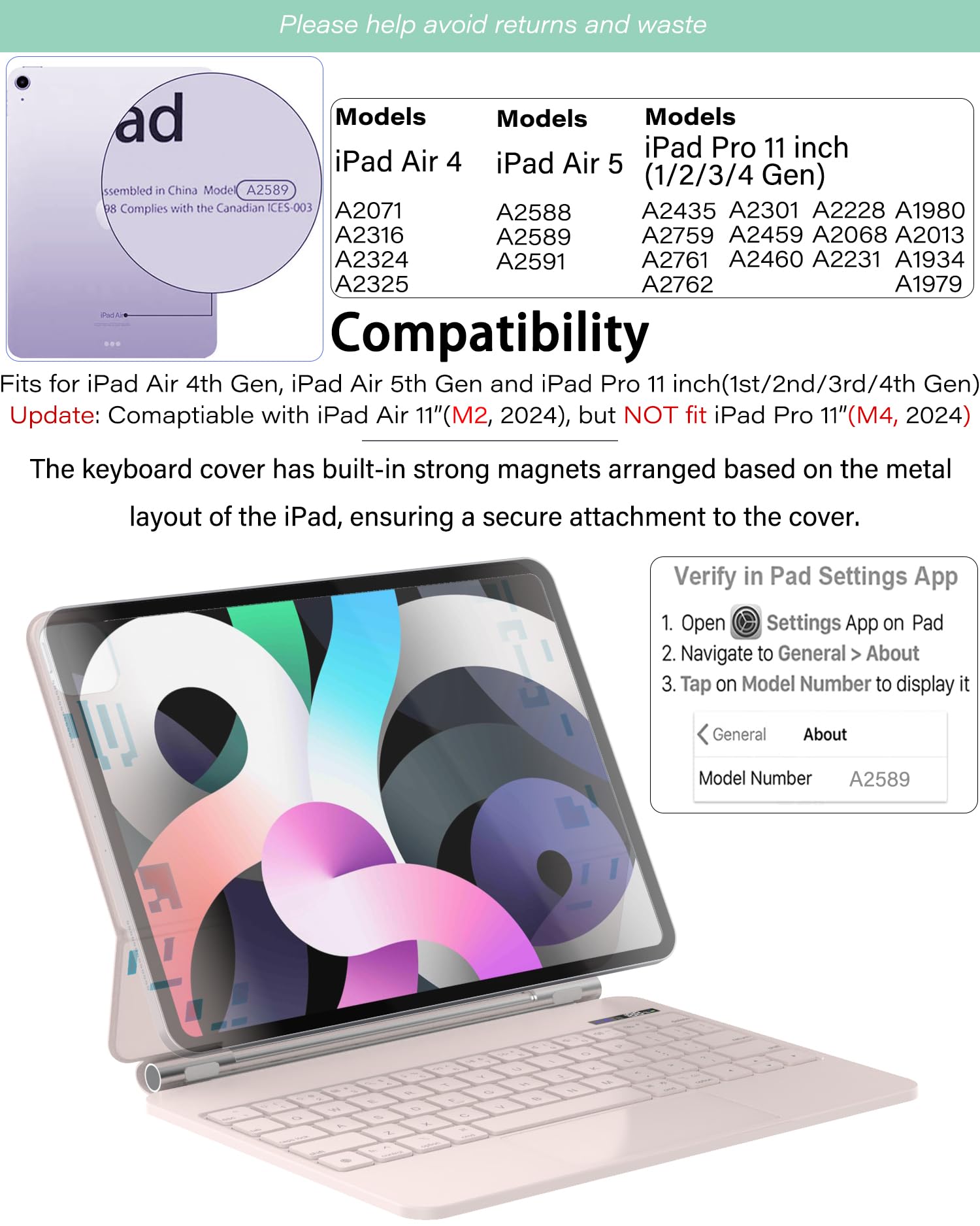 Zenlu Ipad Pro 11 Inch Case With Keyboard Pink, Magic Style Keyboard, Multi Touch Trackpad, Floating Cantilever Stand, Smart Bac