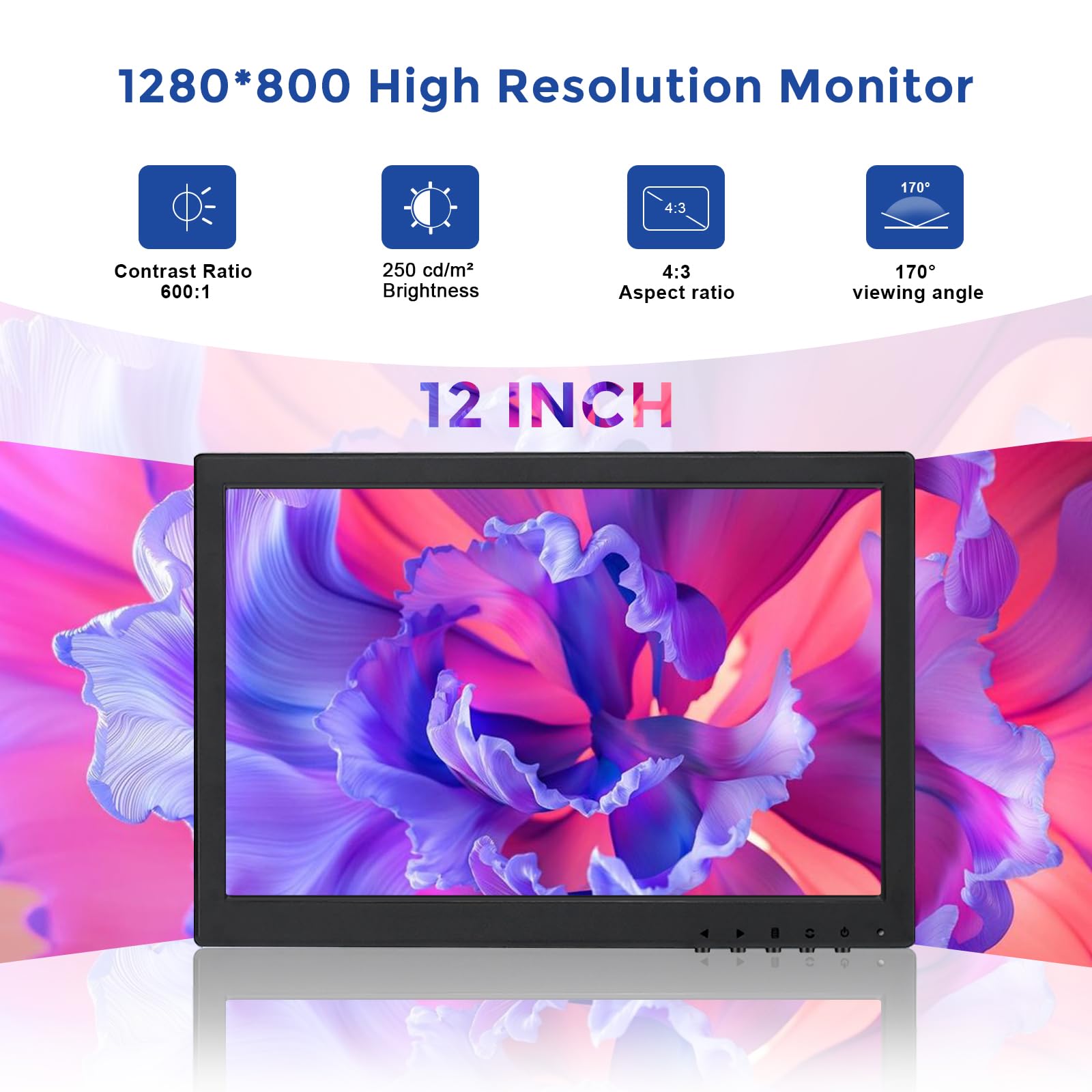 Oscy 12 Inch Small Monitor, 1280X800 16:10 Hdmi Monitor Support Hdmi/Vga/Av/Bnc Input With Remote Control & Built In Speakers, M
