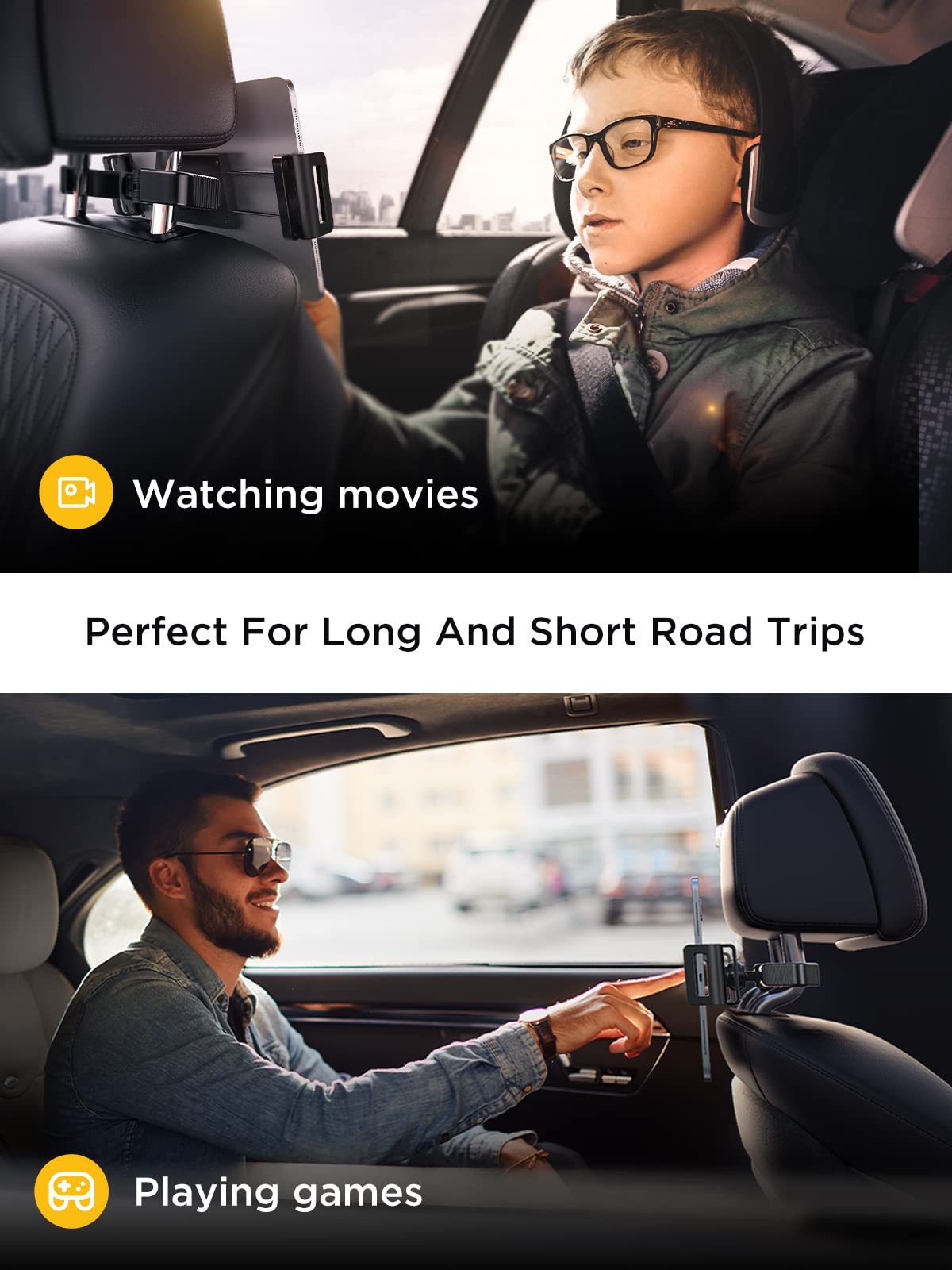 Lisen Tablet Ipad Holder For Car Mount Headrest Must Have, Ipad Car Holder Back Seat Travel Accessories Long Road Trip Essential