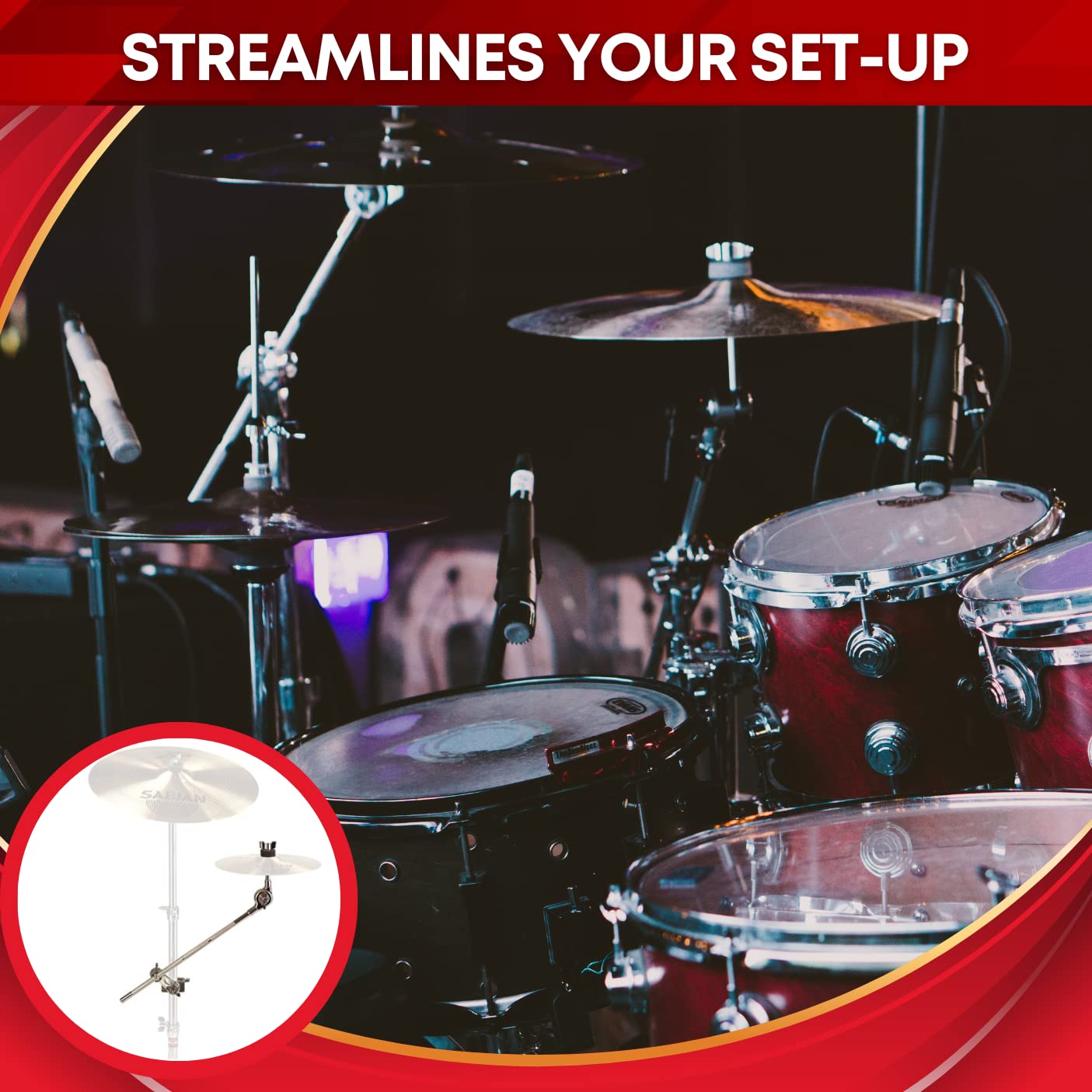 Gibraltar Long Boom Attachment Cymbal Arm With Rotating Grabber Clamp Holder (Sc Clbac, 18'')