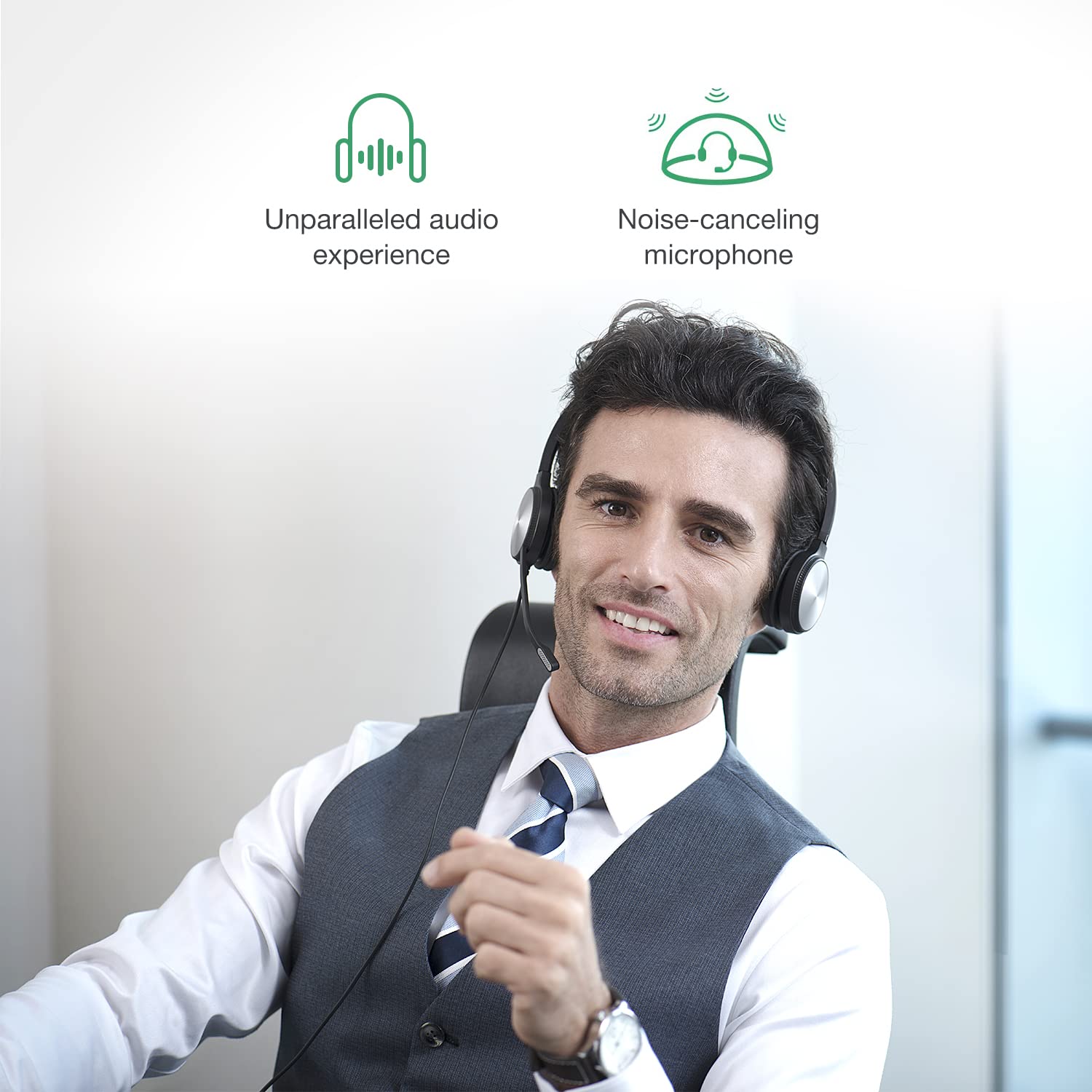 Yealink Phone Headsets For Office Phones Yhs36 Qd To Rj9 Wired Headset Compatible With Poly Snom Grandstream Phones Desk Landlin