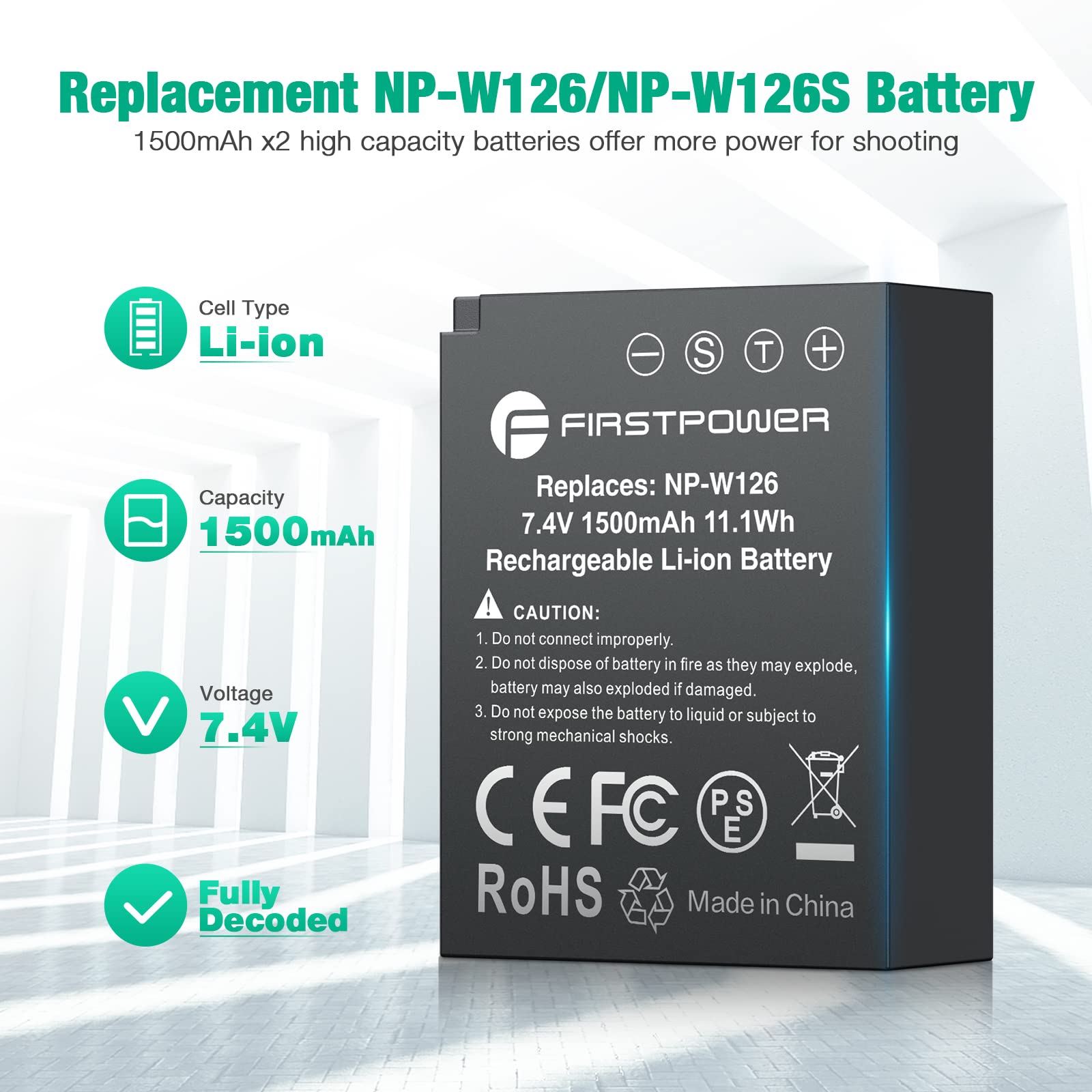 FirstPower NP-W126 NP-W126S Battery 2-Pack & Dual USB Charger for Fujifilm Cameras Black