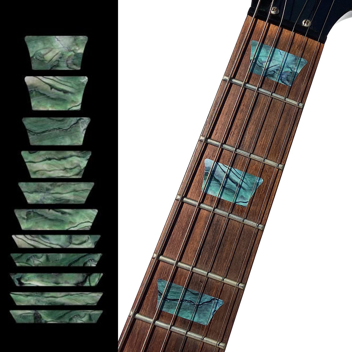 Inlay Sticker Fret Markers for Guitars & Bass - Dish/Trapezoid Les Paul Style Fret Markers - Abalone Green