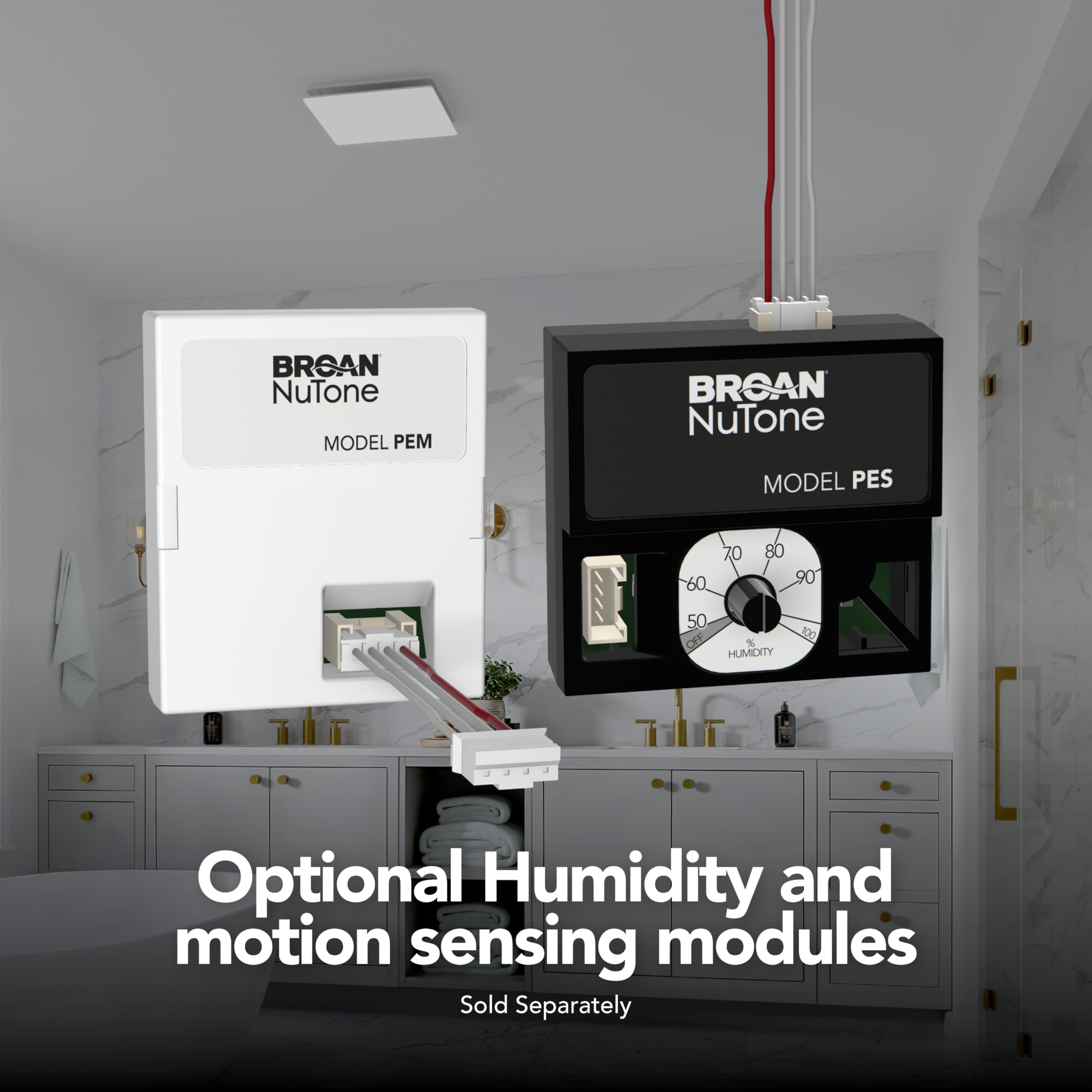 Broan Nutone Evolve Premium Bathroom Exhaust Fan W/Light And Continuous Run, 110 130 150 Selectable Cfm