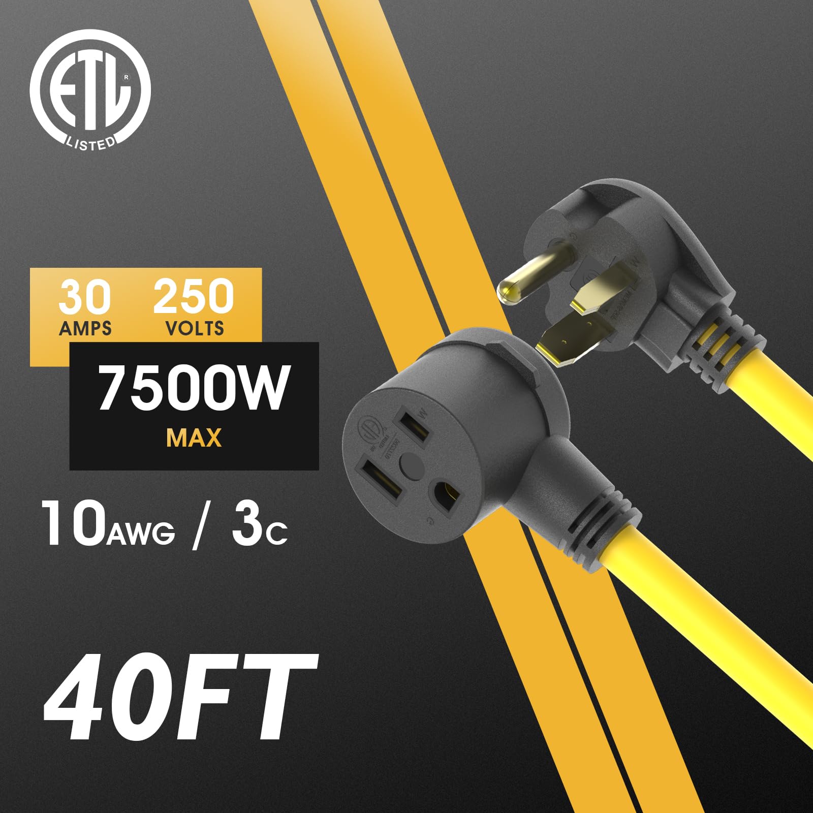 Tooliom 40Ft 250 Volt Welder Extension Cord 10 Awg Nema 6 50P To 6 50R Power Extension Cord For Welding Machines With Etl Approv