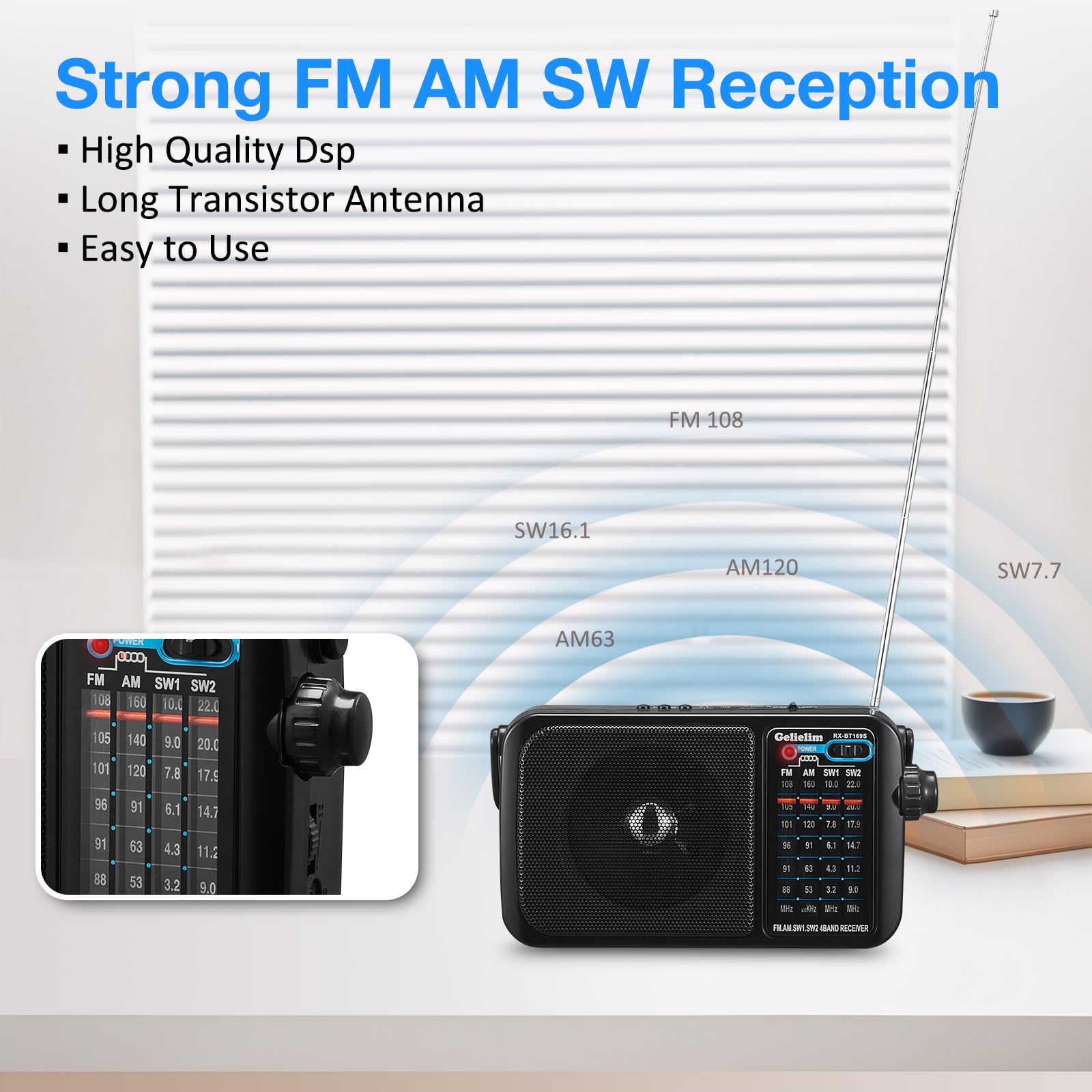 Gelielim Radio Portable Am Fm With Bluetooth Loud Speaker, Radio Plug In Wall Or Battery Powered Best Reception For Home Or Outd