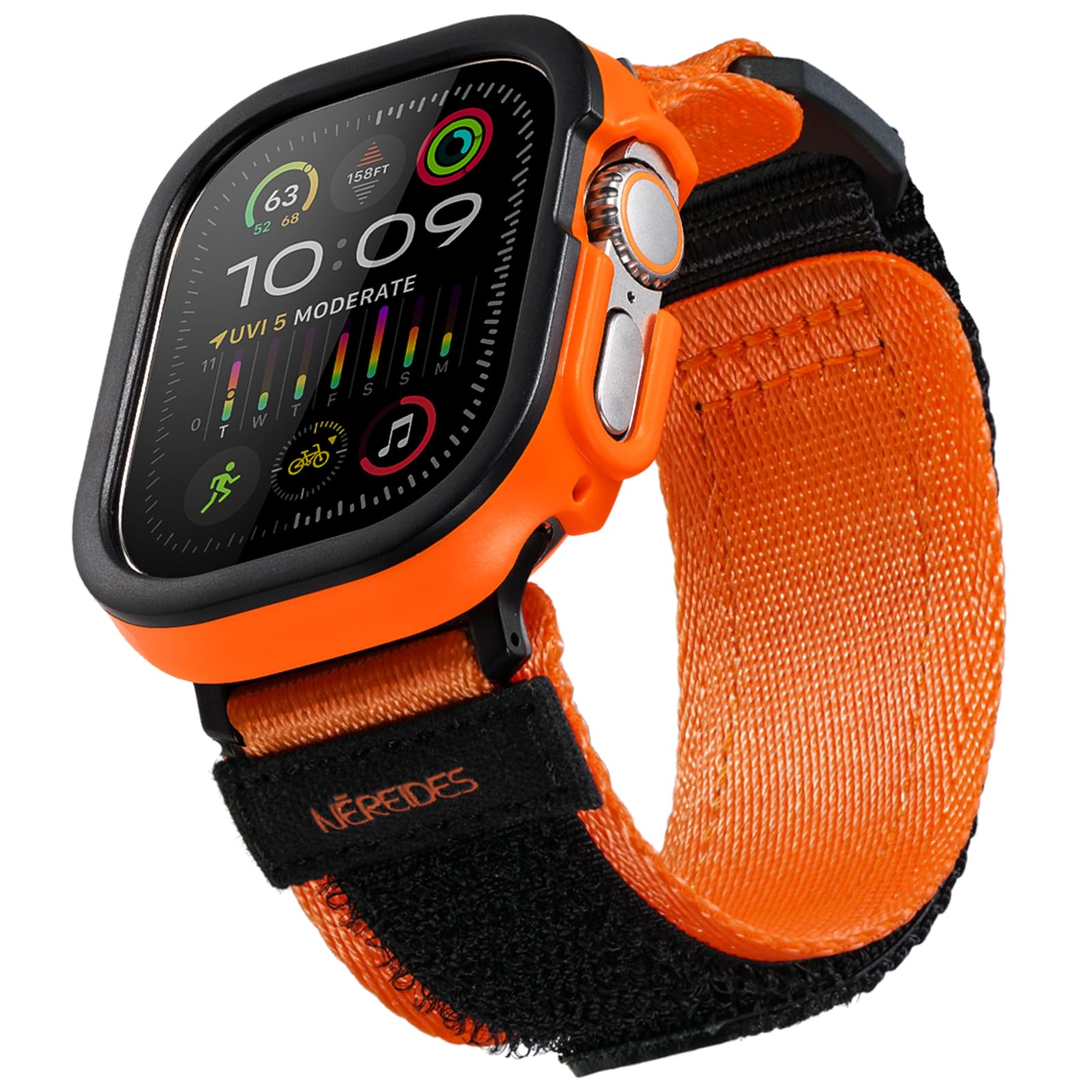 Rugged Case With Band For Apple Watch Ultra 1/2 Band 49Mm, Hook And Loop Nylon Sport Strap With Case For Iwatch Men(Orange)