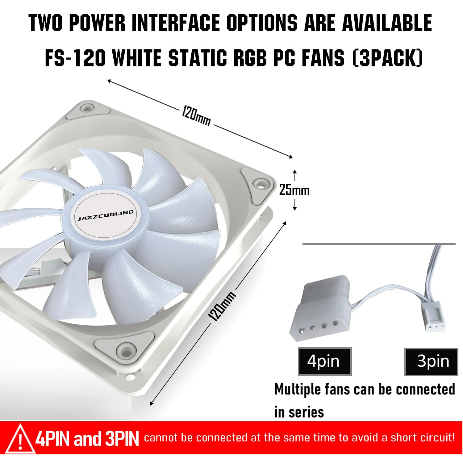 120Mm Case Fan 3 Pack White Rgb Fans, Fs 120W 120Mm Cooling White Pc Fans, Hydraulic Bearing   Low Noise Pc Fans 120Mm With 12V