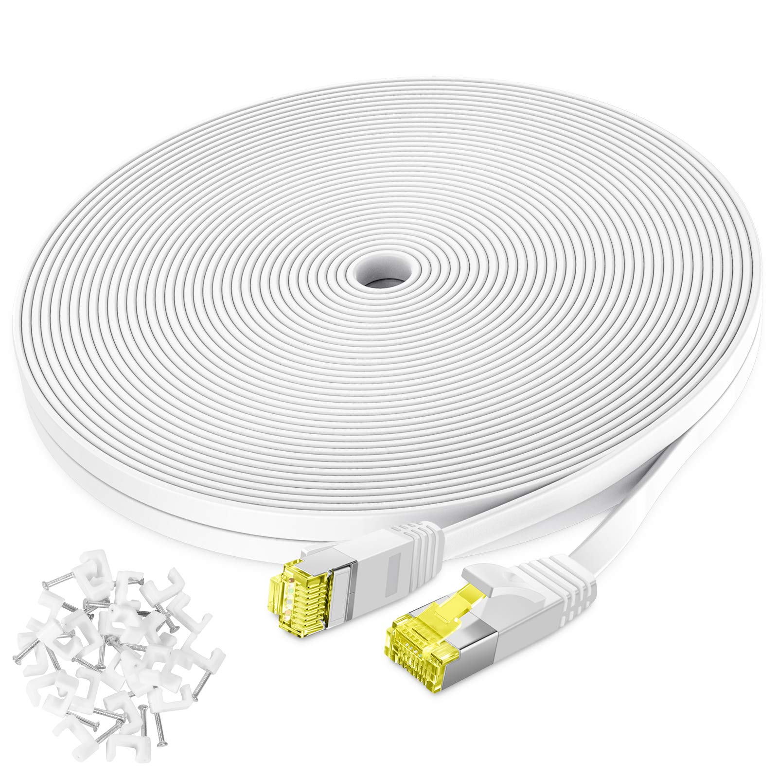 Aoforz Cat 6 Ethernet Cable 100 Ft,High Speed Flat White Cat 6 Internet Network Patch Cord,Long Ethernet Cable With Snagless Rj4