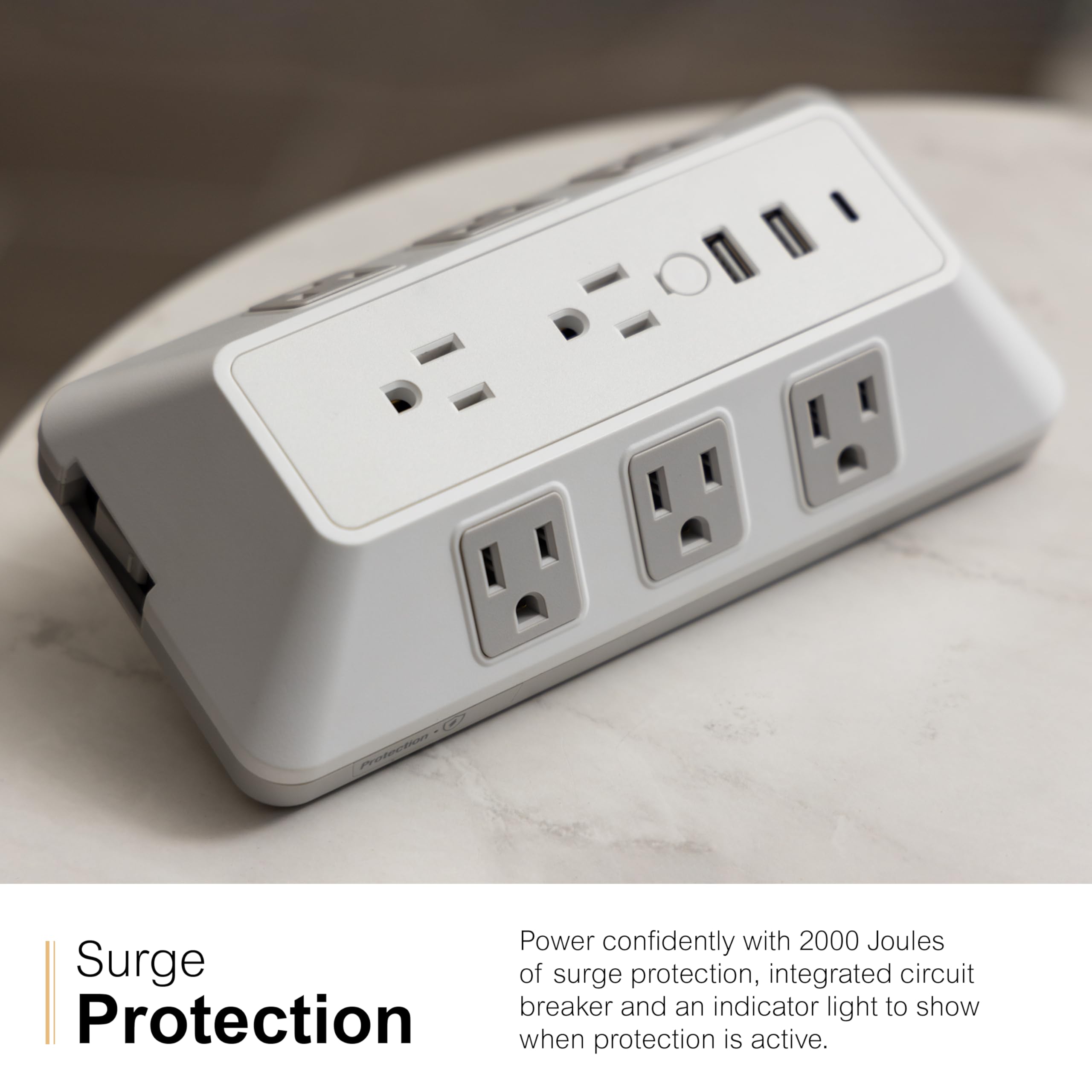 Ge 8 Outlet Surge Protector With Usb, Outlet Extender, 2 Usb A, 1 Usb C, Adapter Spaced, For Home School And Office, 2000J, Whit