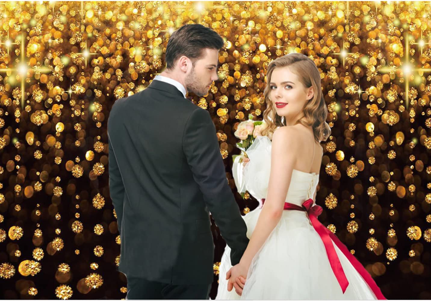 Chaiya 7X5Ft Gold Glitter Backdrop Curtain Black Gold Bokeh Photo Booth Background For Prom Graduation, Wedding, Bridal Shower,