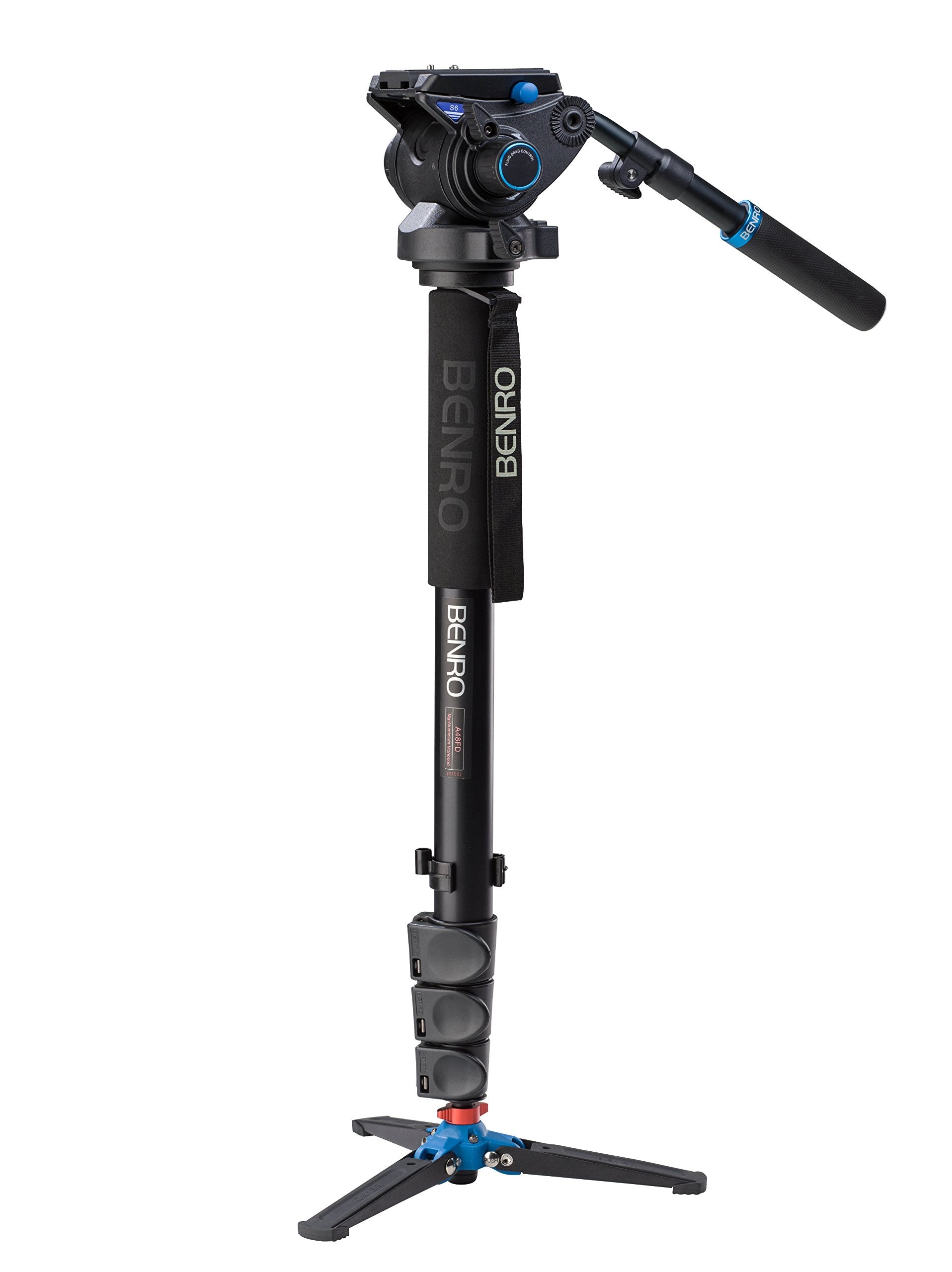 Benro Aluminum Series 4 Monopod w/ 3-Leg Locking Base and S6 Video Head (A48TDS6), Black
