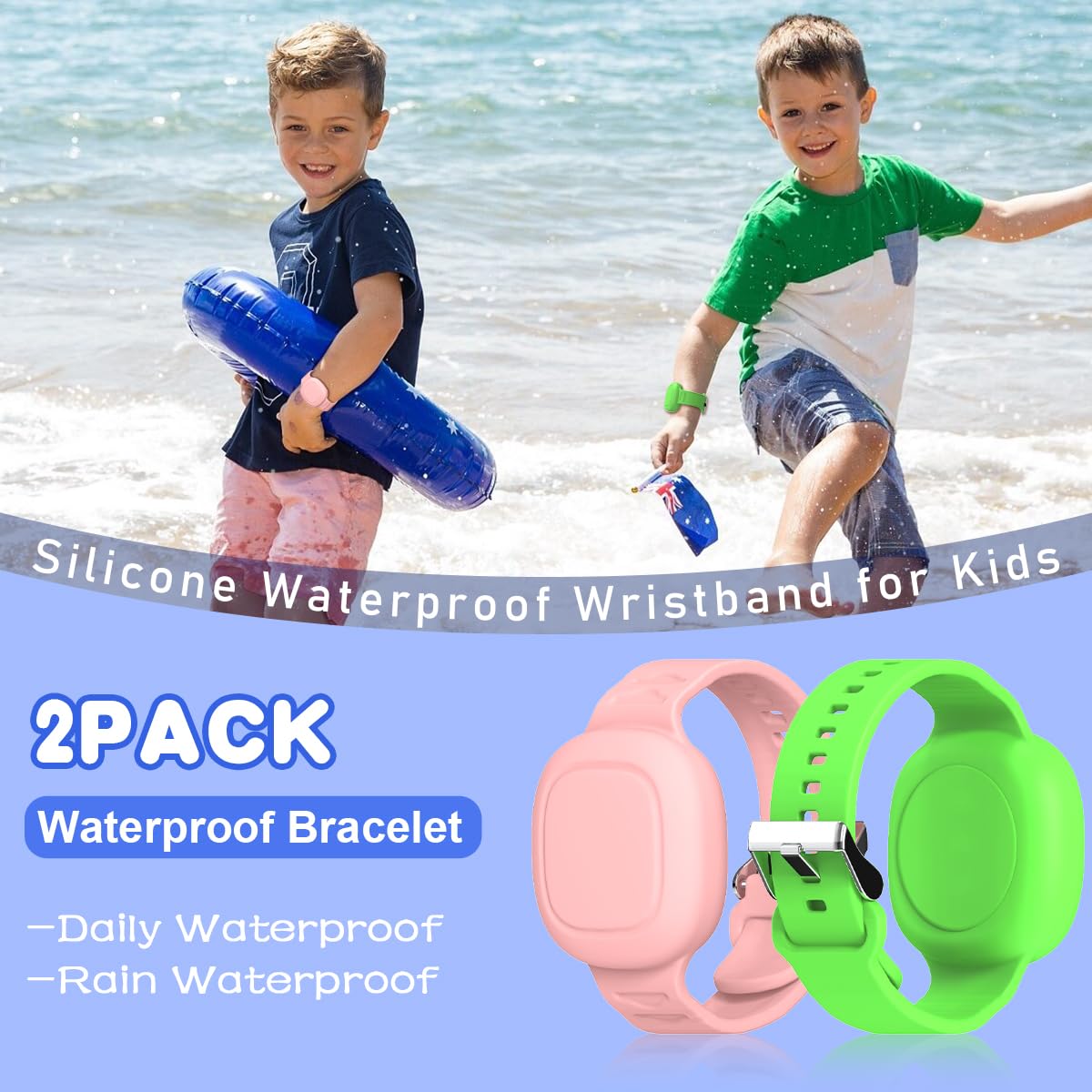 [2 Pack] Kid Bracelet For Tile Mate Waterproof Hidden, Kids Wristband Tile Mate Holder Case Cover Compatible With Tile Mate (2022), Soft Silicone Tile Mate Case For Kids/Teens/Elderly (Pink+Green)
