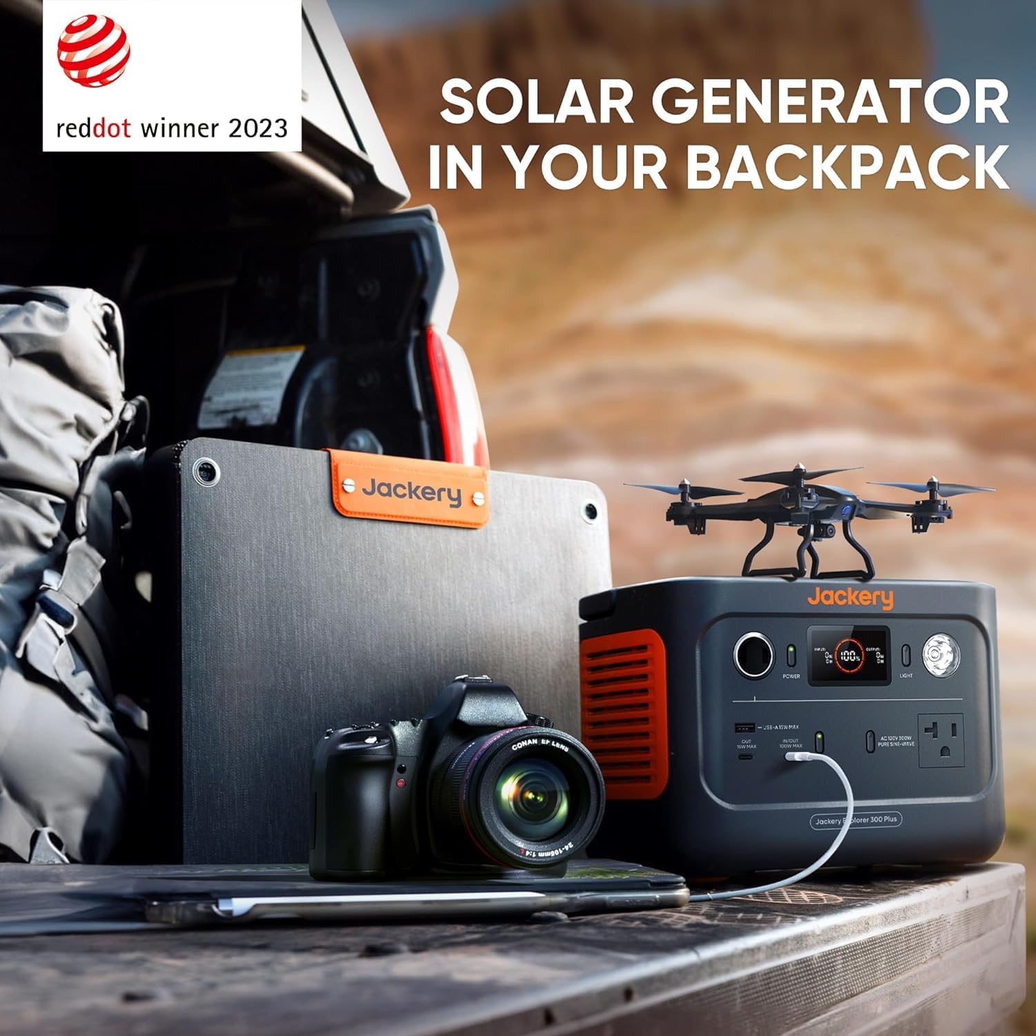 Jackery Solar Generator 300 Plus Portable Power Station With 40W Book Sized Solar Panel, 288Wh Backup Lifepo4 Battery, 300W Ac O