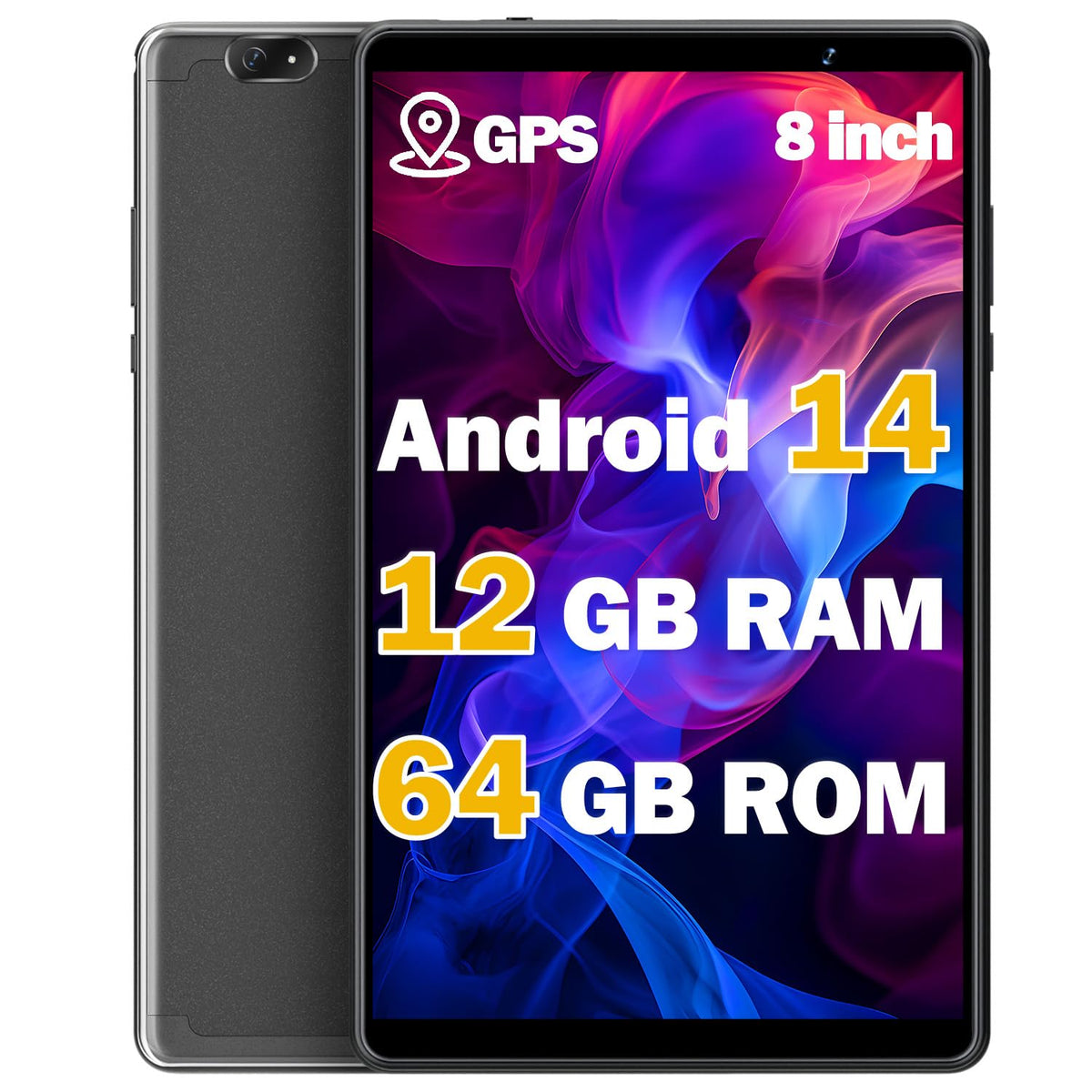 Tablet 8 Inch, Android 14 Tablet With Gps Built In,12Gb Ram 64Gb Rom (1Tb Expand), 8Mp Camera, 2.0Ghz Processor, 2.4Ghz&5Ghz Wi 