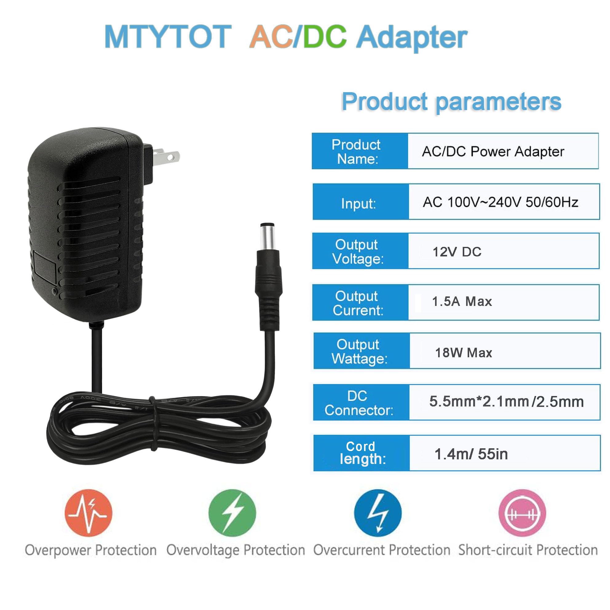 Dc 12V 1.5A 1500Ma Switching Power Supply Ac Dc Adapter 100 240V 50 60Hz Ac To Dc 12 Volt 1.5 Amp Power Adapter 5.5Mm X 2.5Mm/2.