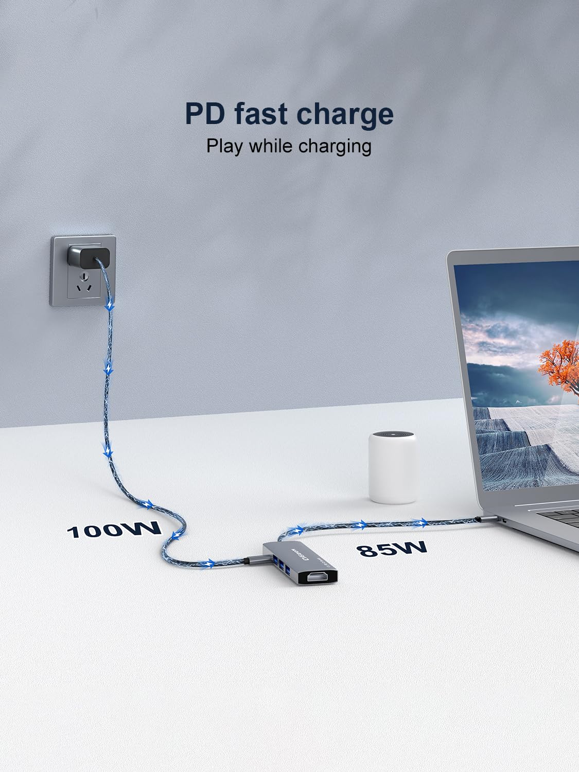 Qgeem Usb C Hub 5 In 1 Multi-Port Digital Av Adapter 4K Hdmi, 100W Power Delivery, 3 Usb-A Data Ports, Usb C Dongle For Macbook