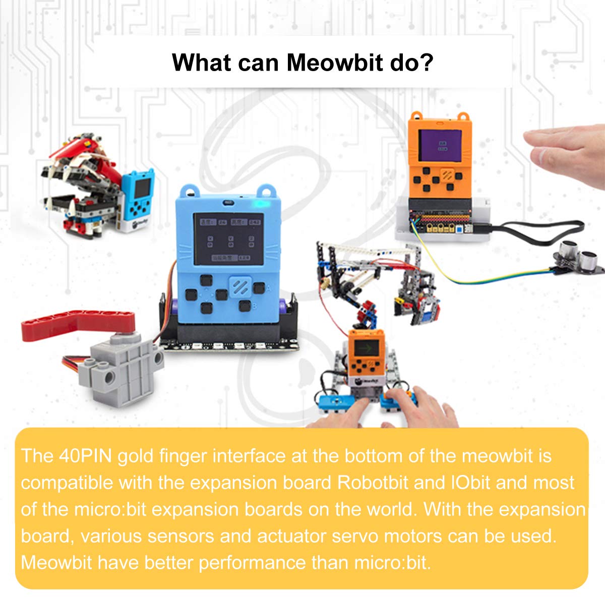 Kittenbot Meowbit Card Sized Retro Game Computer Codable Console For Microsoft Makecode Arcade & Python Video Game Compatible Micro:Bit Expansion Board For Robot Building With Battery