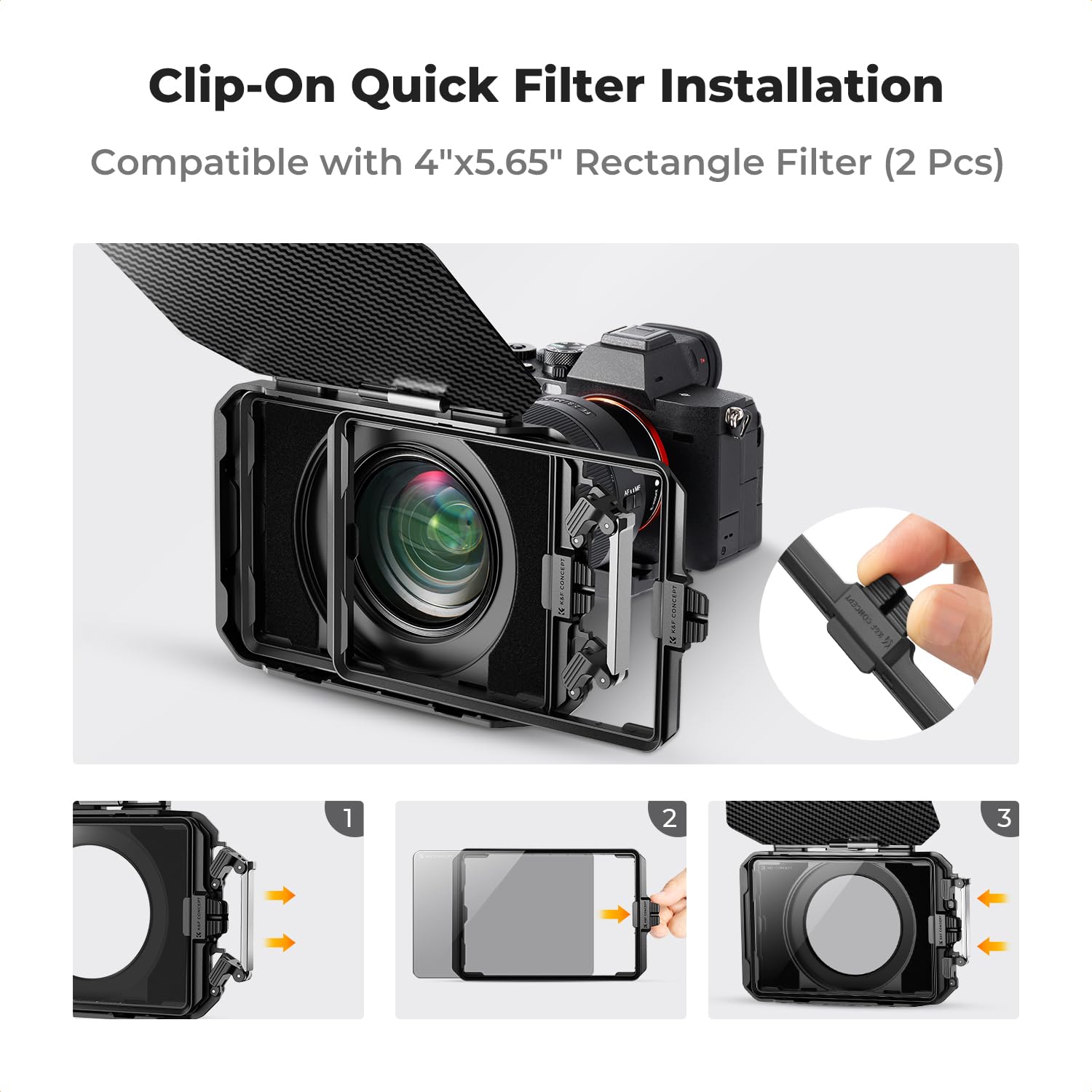 K&F Concept Mini Matte Box, Dslr Matte Box With Carbon Fiber Top Flag, Square Filter Trays For 67/72/77/82/95Mm Lenses, 4X5.65 Square Nd Uv/Circular Filter